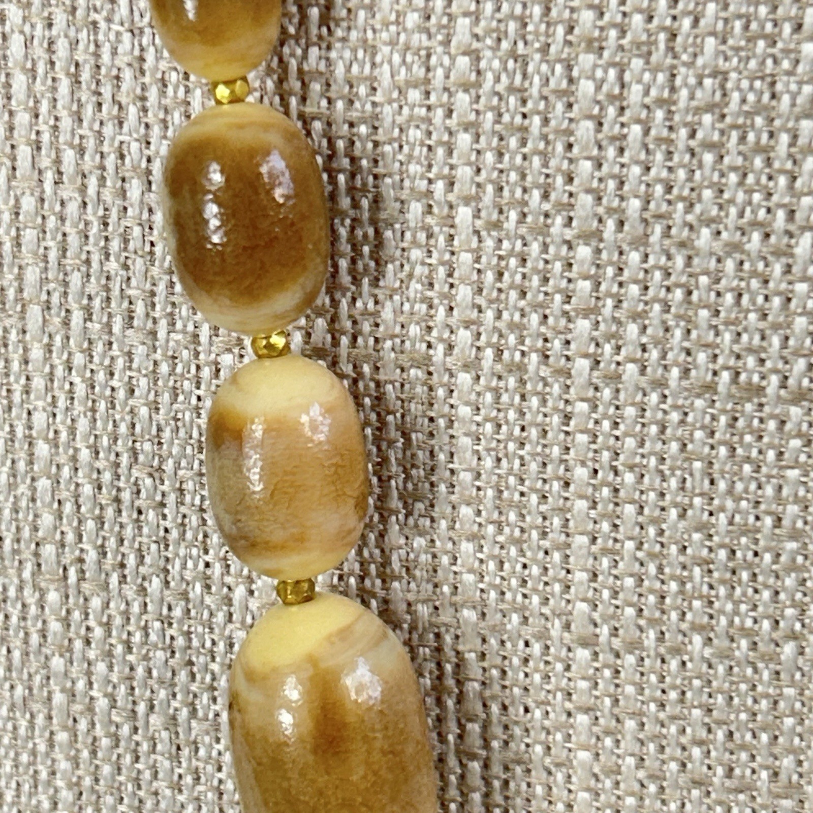 Vintage Chunky Necklace Golden Brown 25″ Statement Graduated Oval Beaded