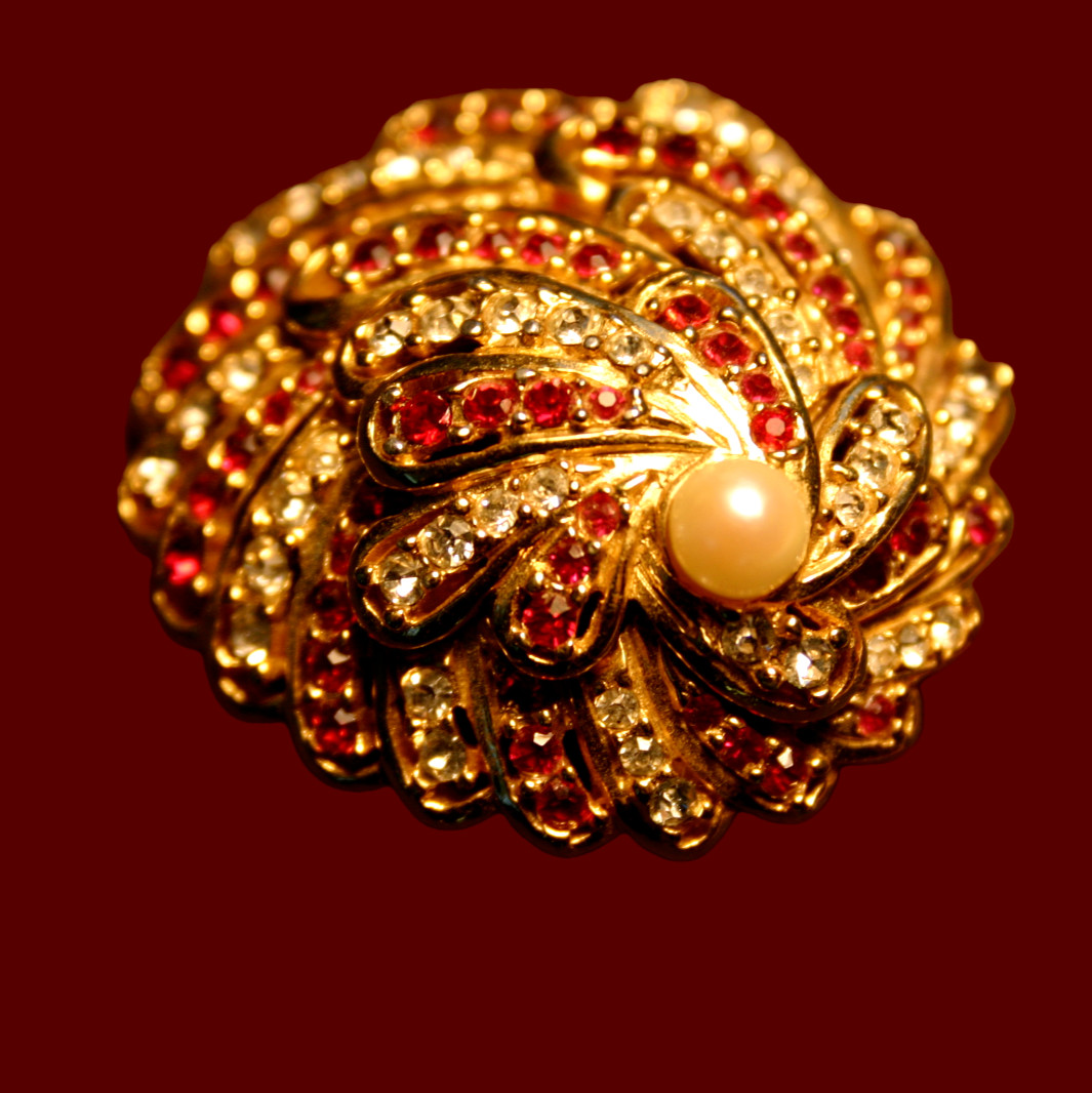 Vintage Boucher Signed Numbered Red and Clear Rhinestone Brooch