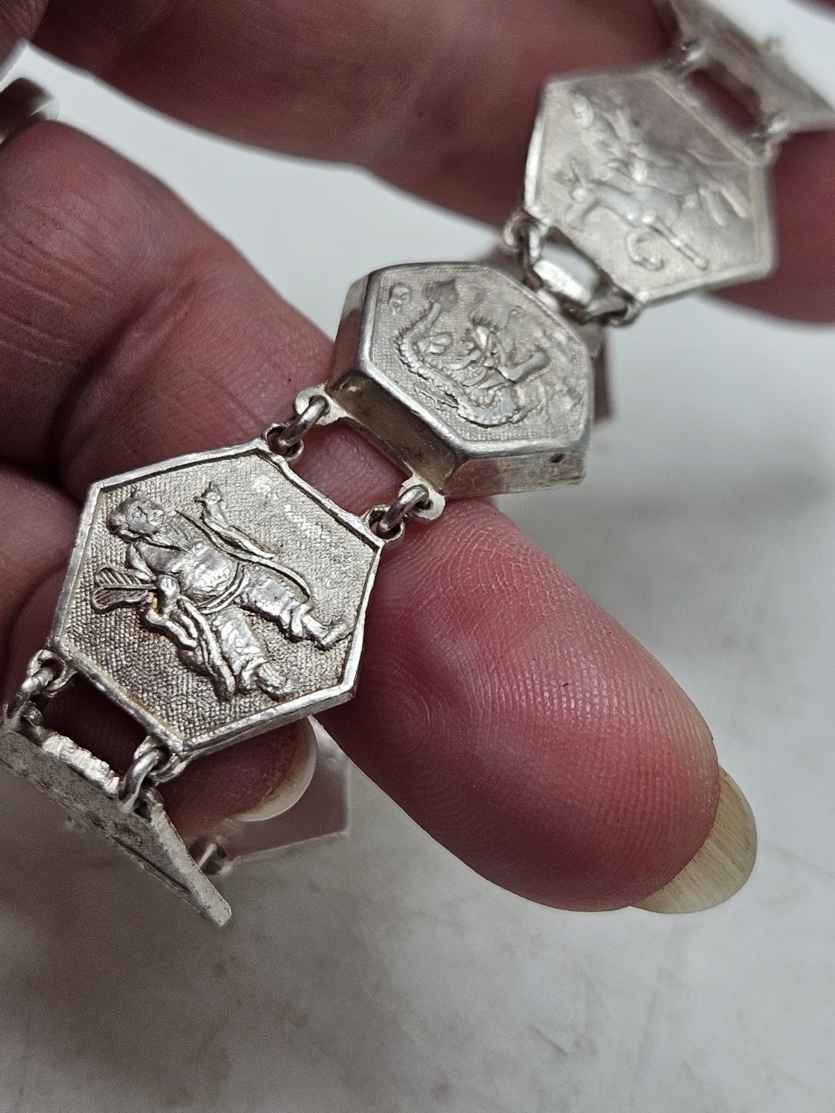 Vintage China Export Sterling Silver Panel Bracelet. Signed China, Sterling,