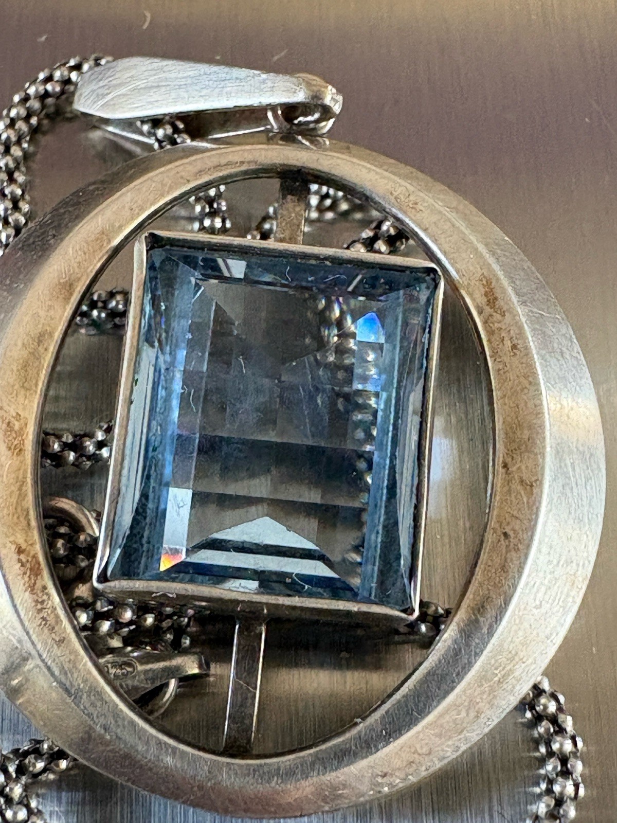 VTG K&L Kordes Lichtenfels Pendant Modernist 835 Silver Blue Topaz Necklace 9.4g