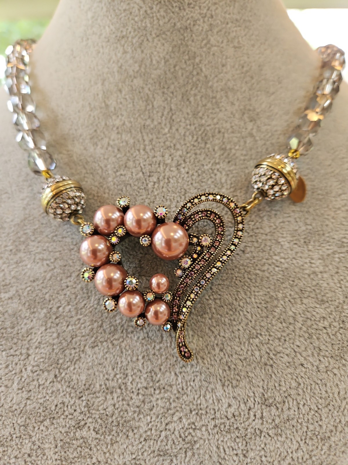 Heidi Daus Pink Pearl & Crystal MAGNETIC pendant From the Snap Apart Collection