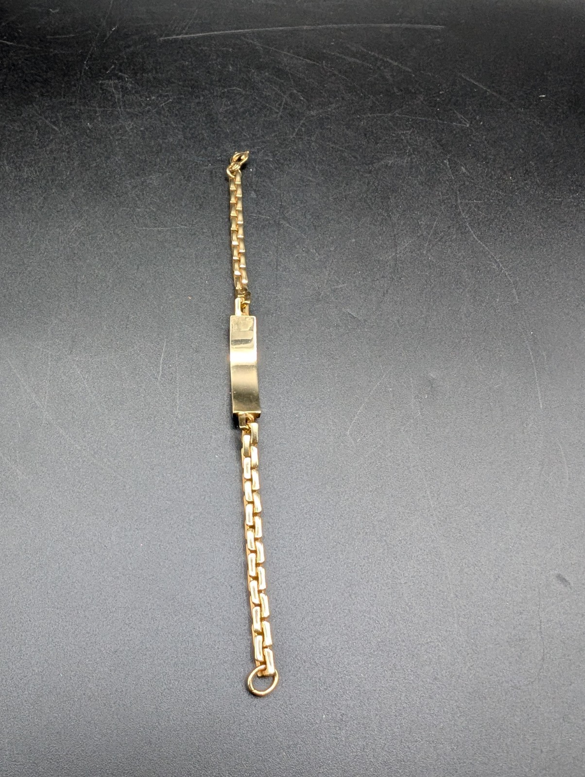 VTG Gold Tone ID Chain Bracelet, Blank Panel, 8.5″ Unmarked