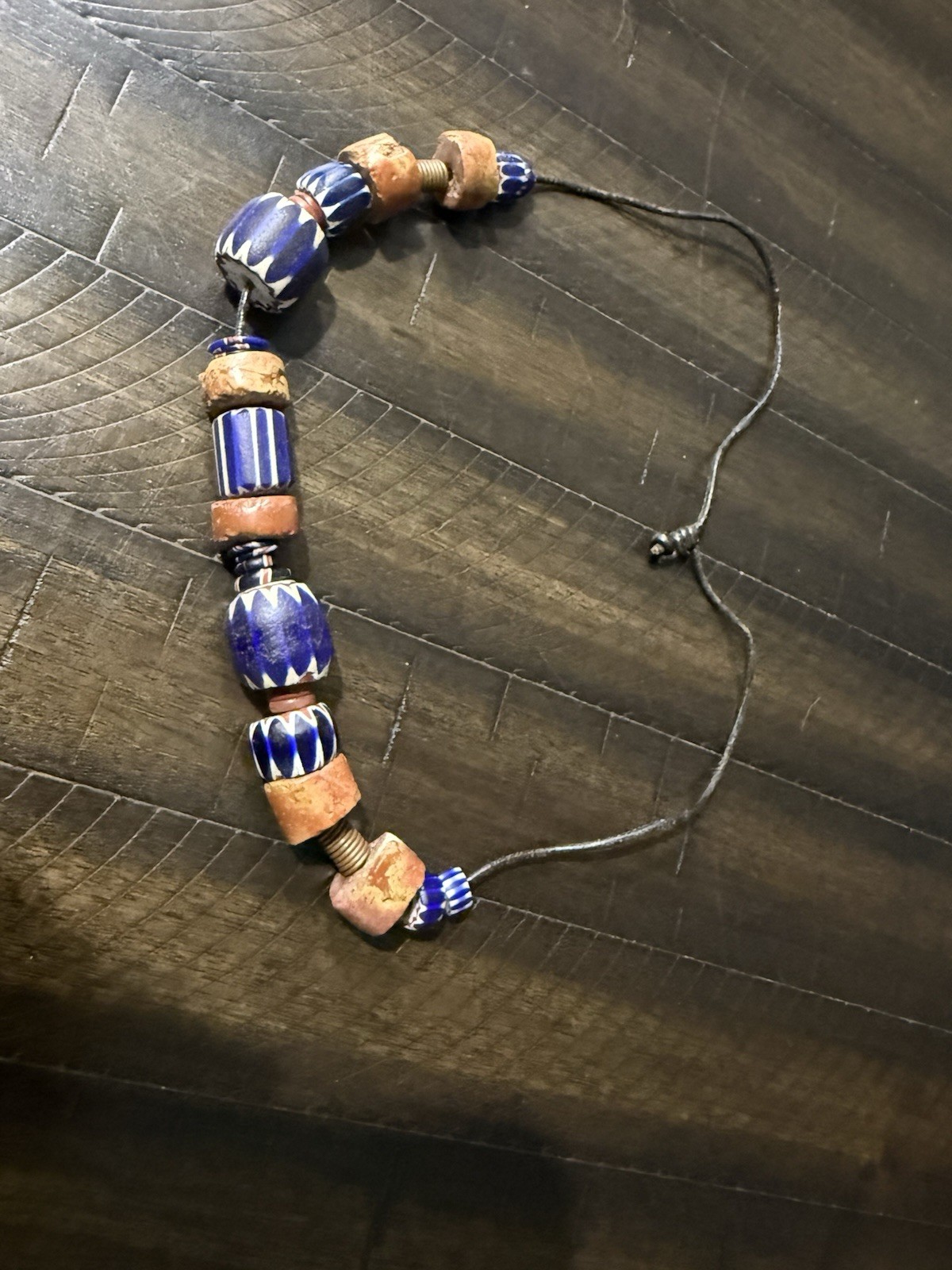 Antique Old African Venetian Chevron Glass Trade Bead Beaded Necklace