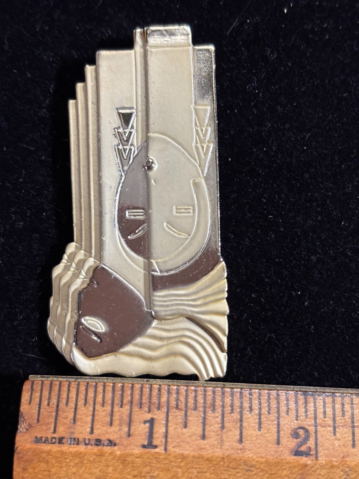Art Deco Mulitple Faced Brooch Pin 1980’s Brushed Gold tone