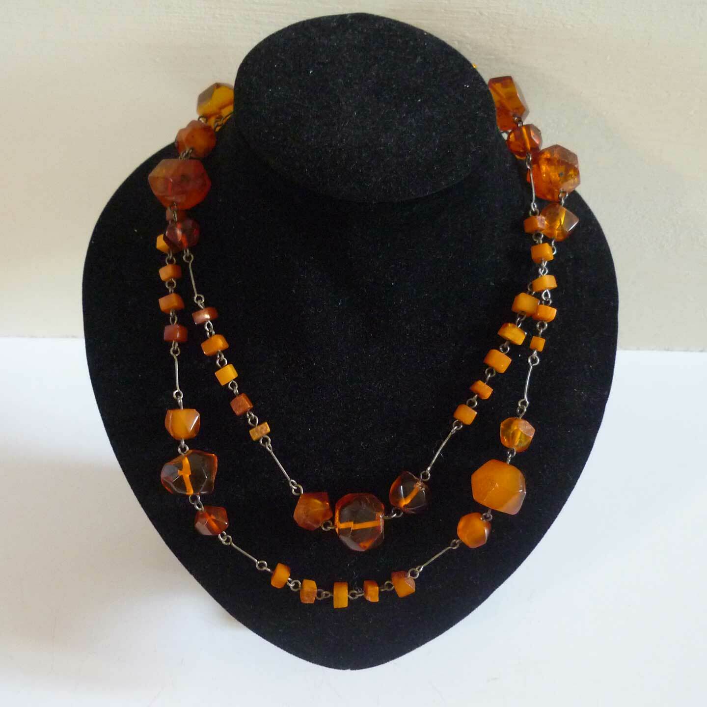 Vintage Latvian Natural Semu-Polished Amber Wire Necklace 49g