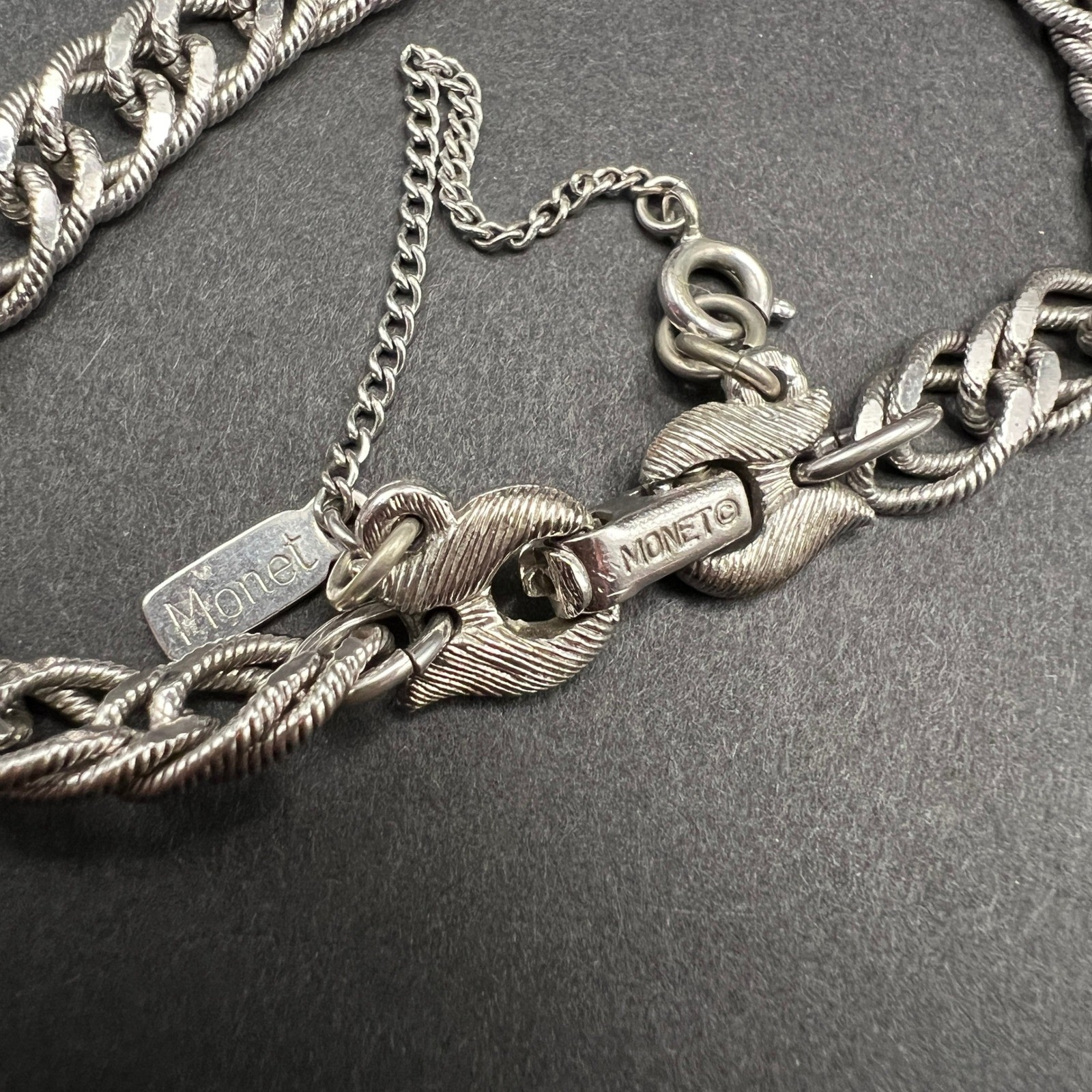 Vintage Monet Charm Bracelet Silver Tone Safety Chain Signed