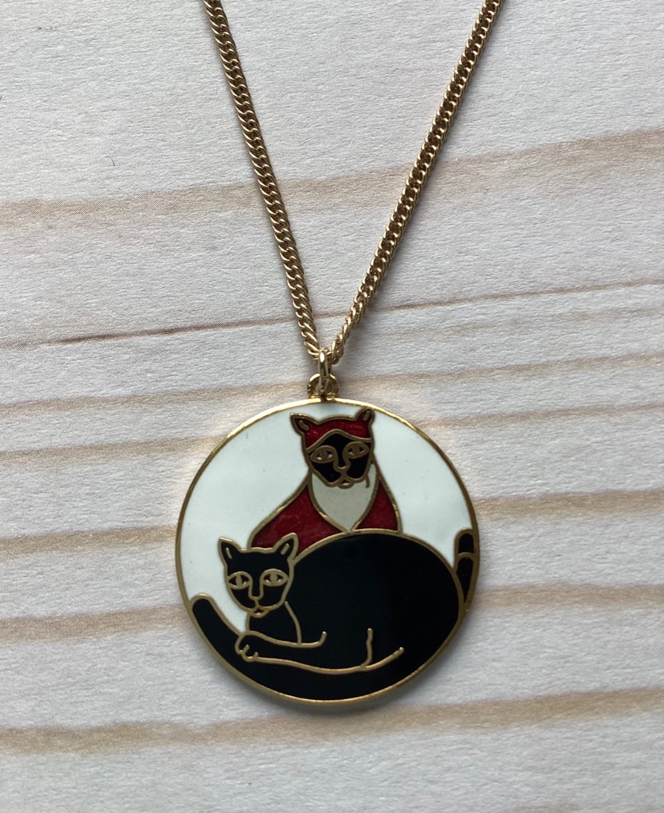 Vintage Kindred Cat necklace gold plated brass pendant