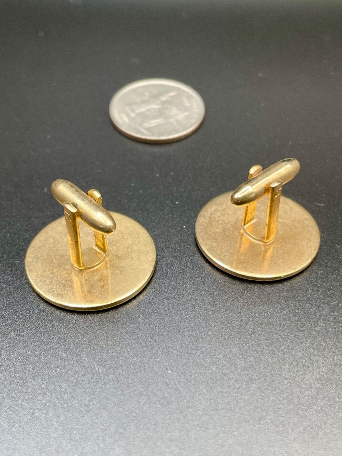 Vintage Gold Tone Mod Red Blue Enamel Target Bullseye Cufflinks Mid Century