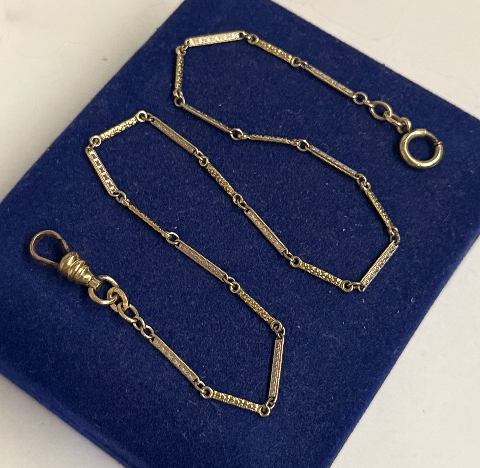 4.7g 2 Tone Gold Filled Fob Detail Bar link 13.5” 2.4mm victorian Gf Watch Chain