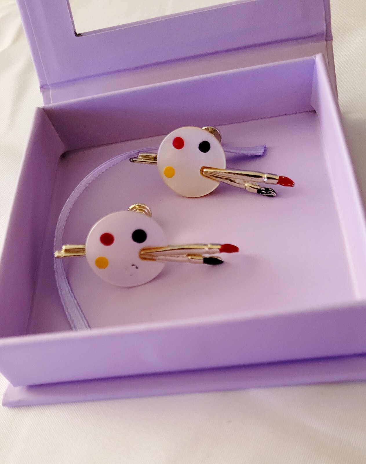 Vintage Gold Tone Screw Back Painters Palet Artist Earrings No Holes Needed