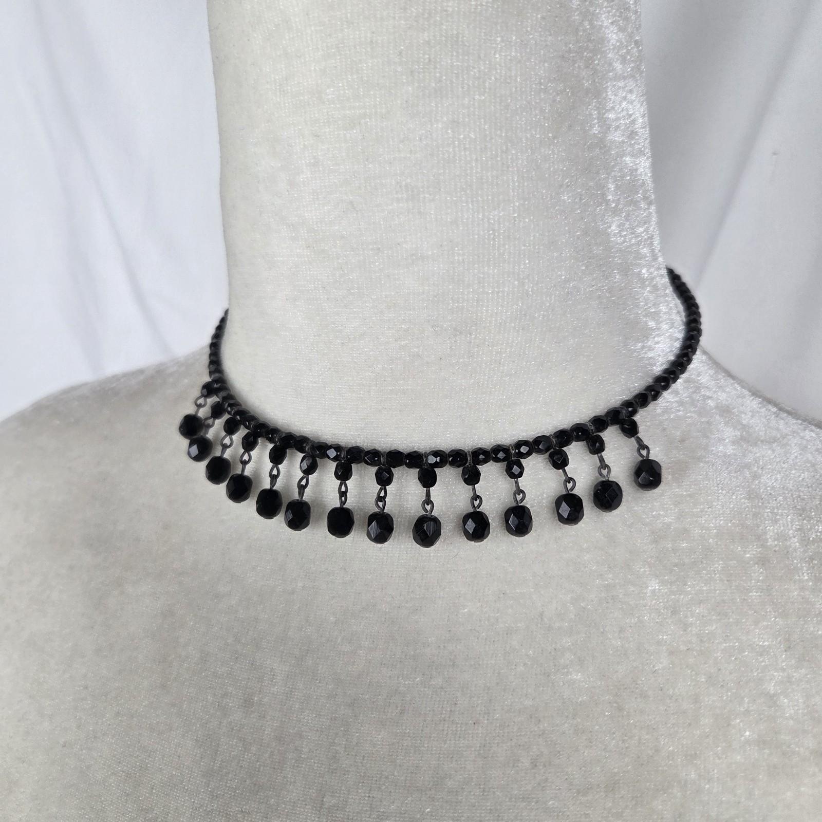 Vintage Black Crystal Wire Choker Beaded Necklace Cocktail Party Elegant Sparkle