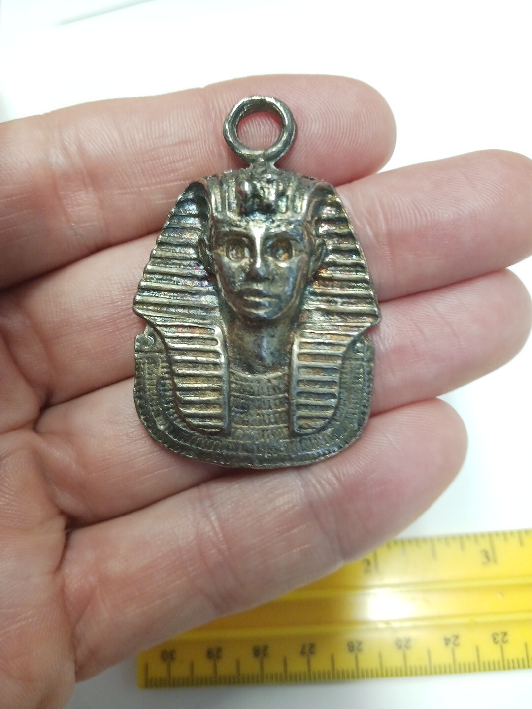 Vintage King Tut Medallion Necklace Head Large Egyptian King Tut Statue Figurine