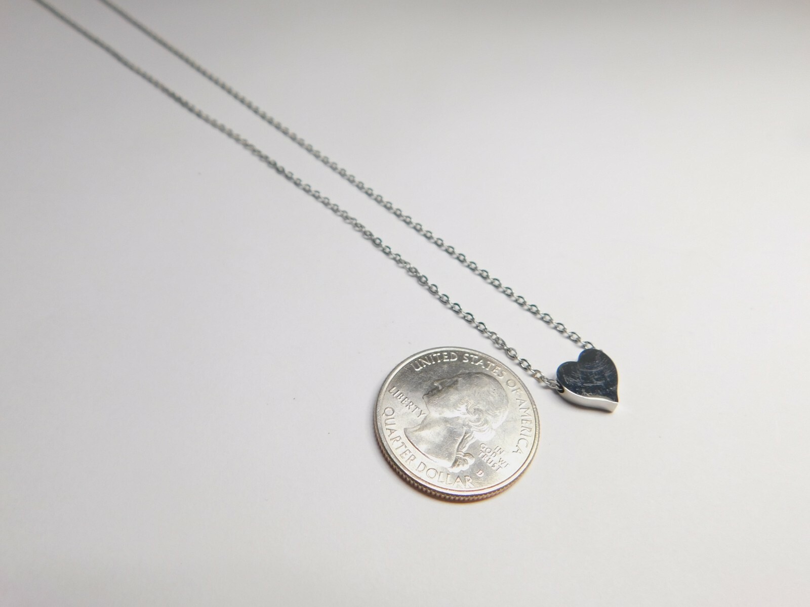 Small Engravable Silver Tone Metal Slide Heart Charm Chain Necklace Vintage