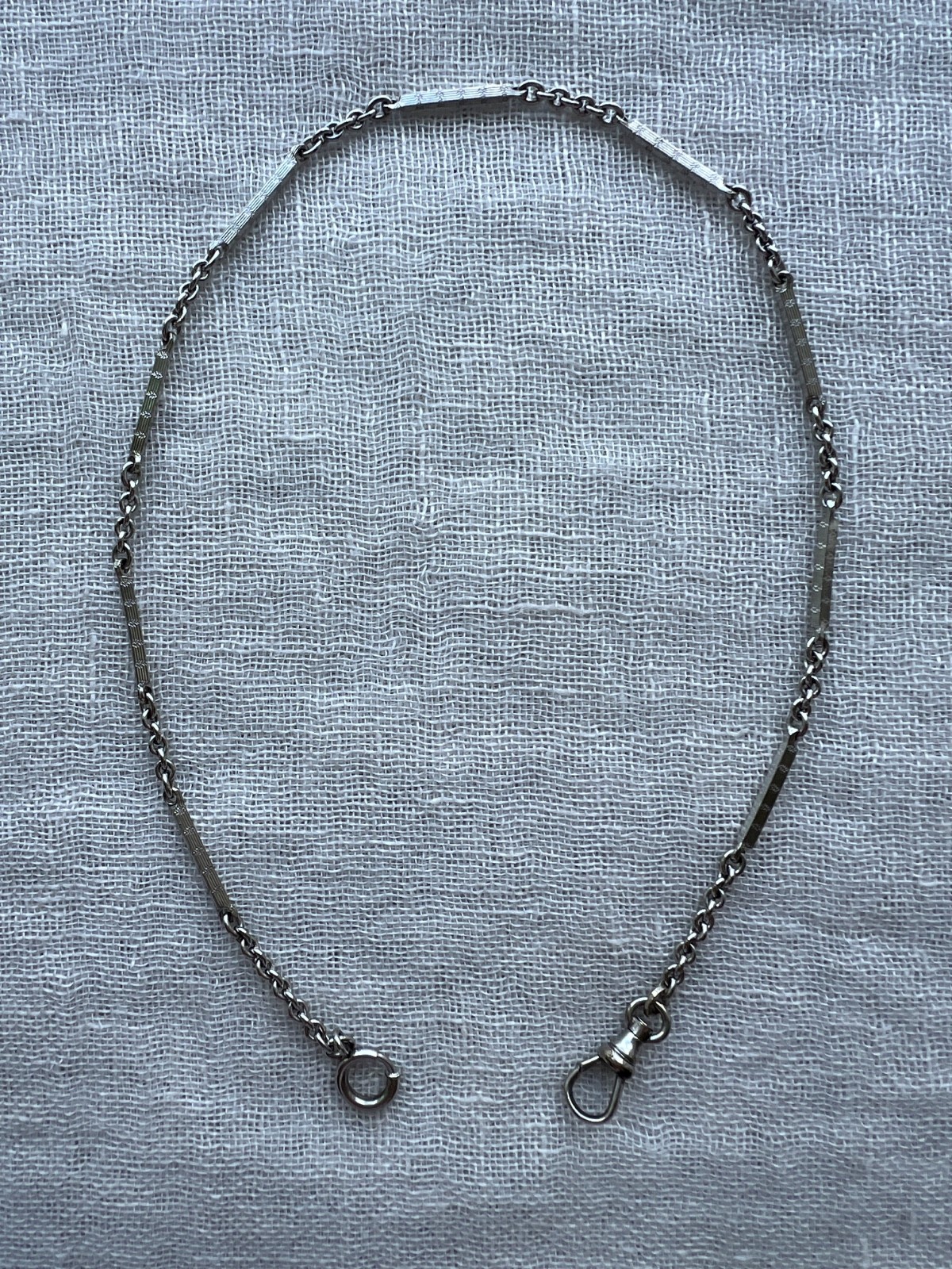 Vintage Mid Century 1/40 RGP White Gold Tone Watch Chain Bar Link Dog Clip 13.75