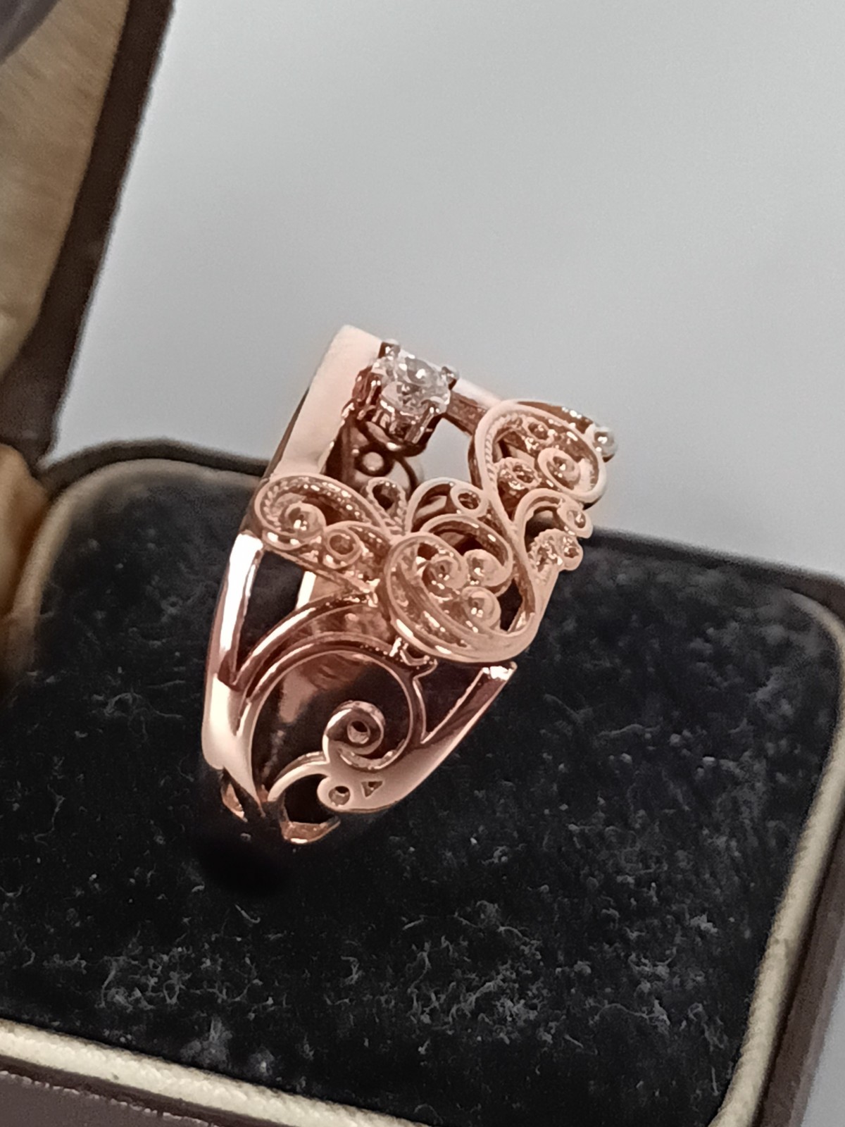 Vintage 1990-s 14 Ct Rolled Gold Zircon Ring Size UK P US 7 1/2- Hallmarked!