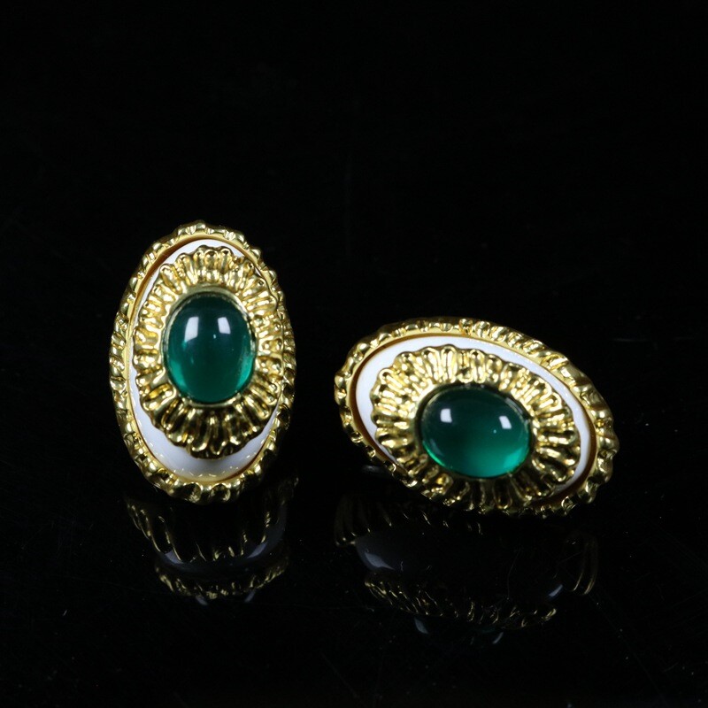 Retro Jewelry French Court Style Plated With Real Gold Glass Eye Studs