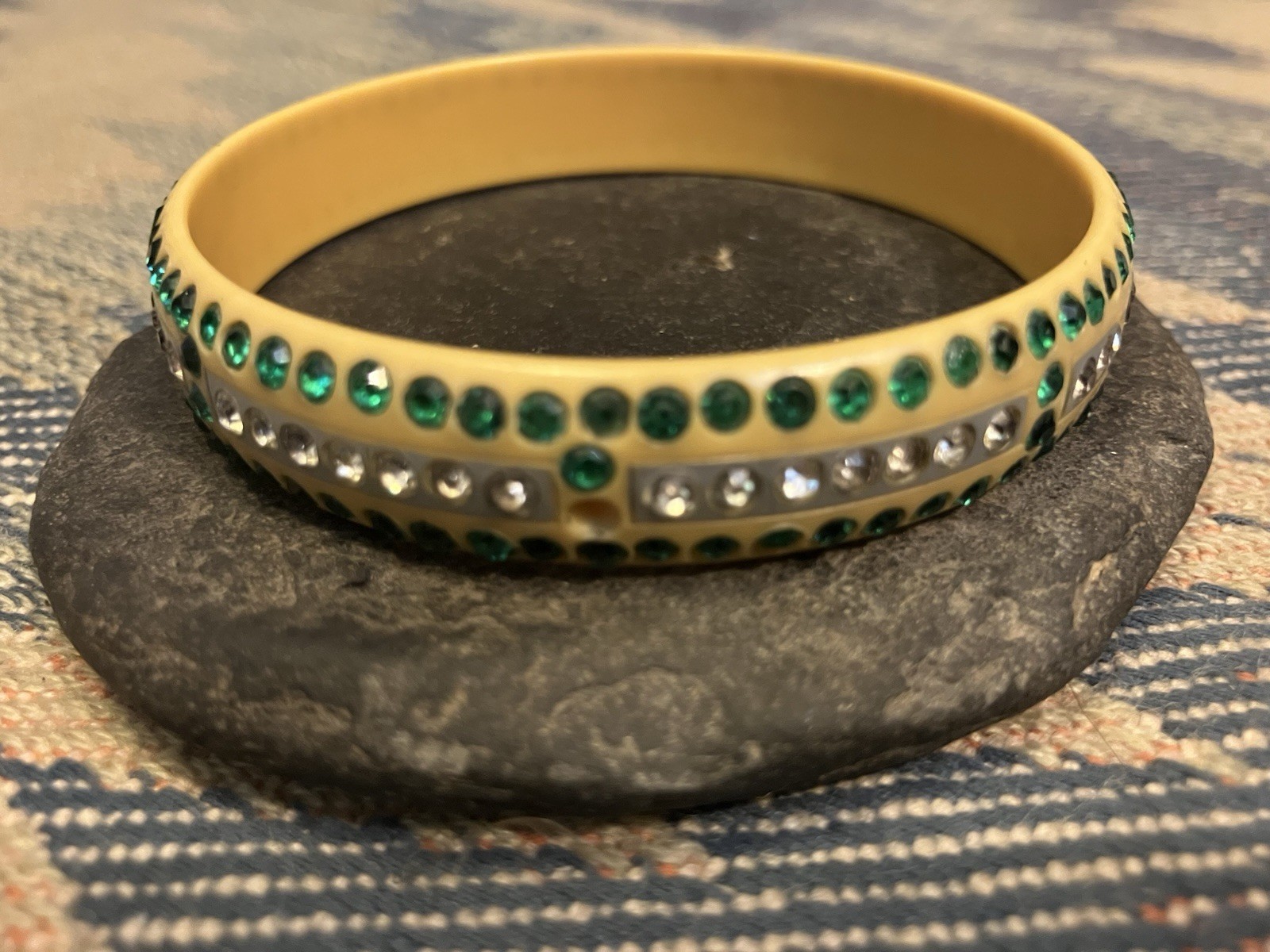 Vintage 1920’s Bakelite Bangle 3 Rows Rhinestones Art Deco Bracelet