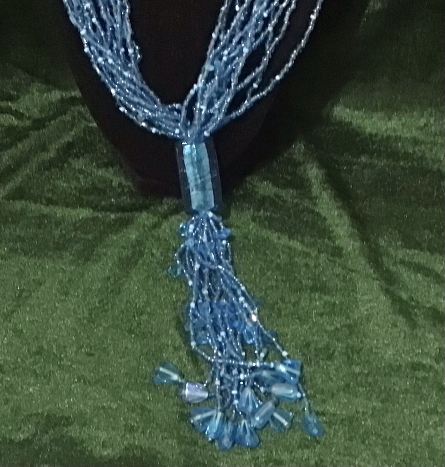 Vintage MultiStrand Blue Seed Bead Necklace 21 In Lariat Style