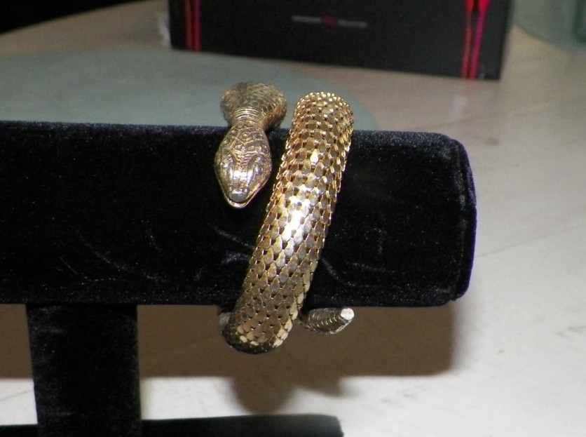 VINTAGE WHITING & DAVIS GOLDTONE MESH COIL SNAKE BRACELET