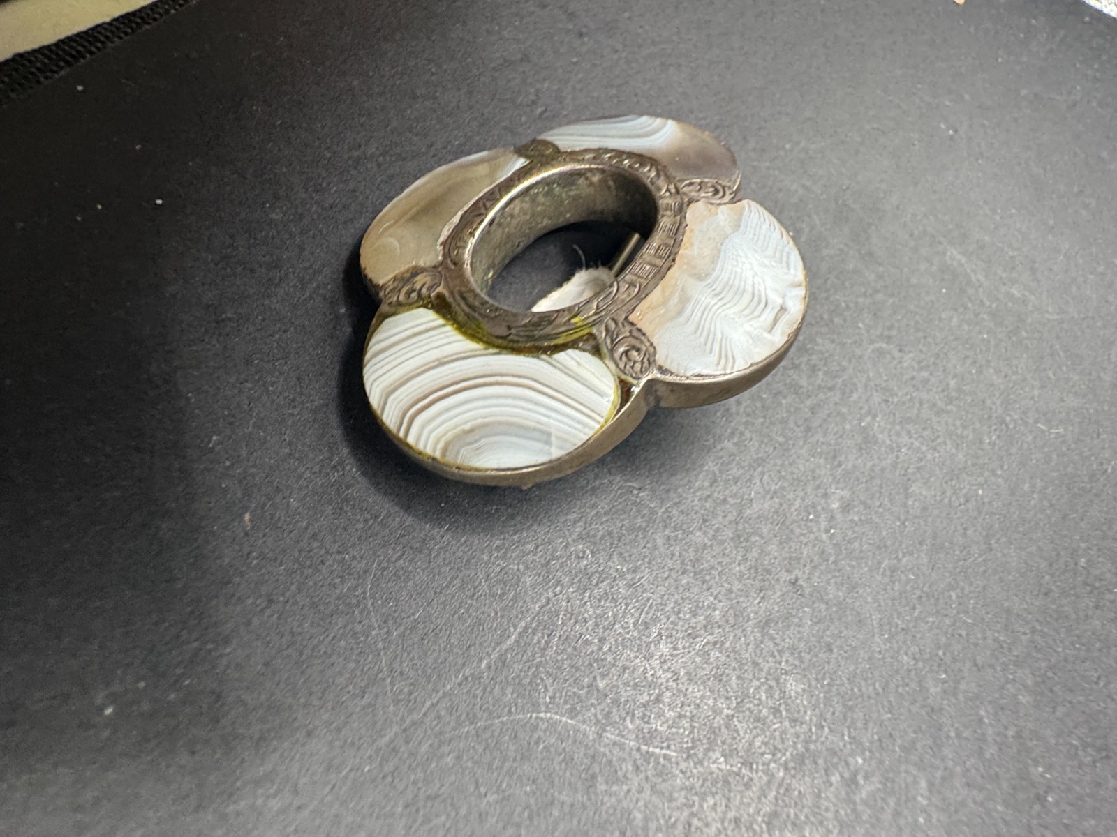 Victorian Scottish Agate Brooch Sterling Silver