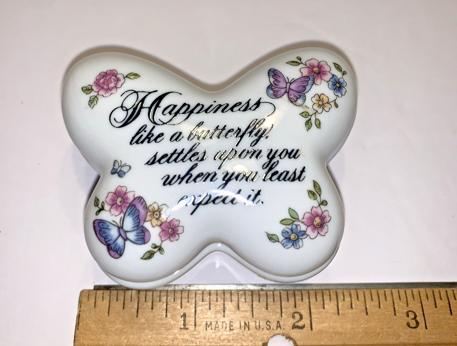 1984 Vintage Avon Porcelain Butterfly Trinket Box & Earrings Happiness