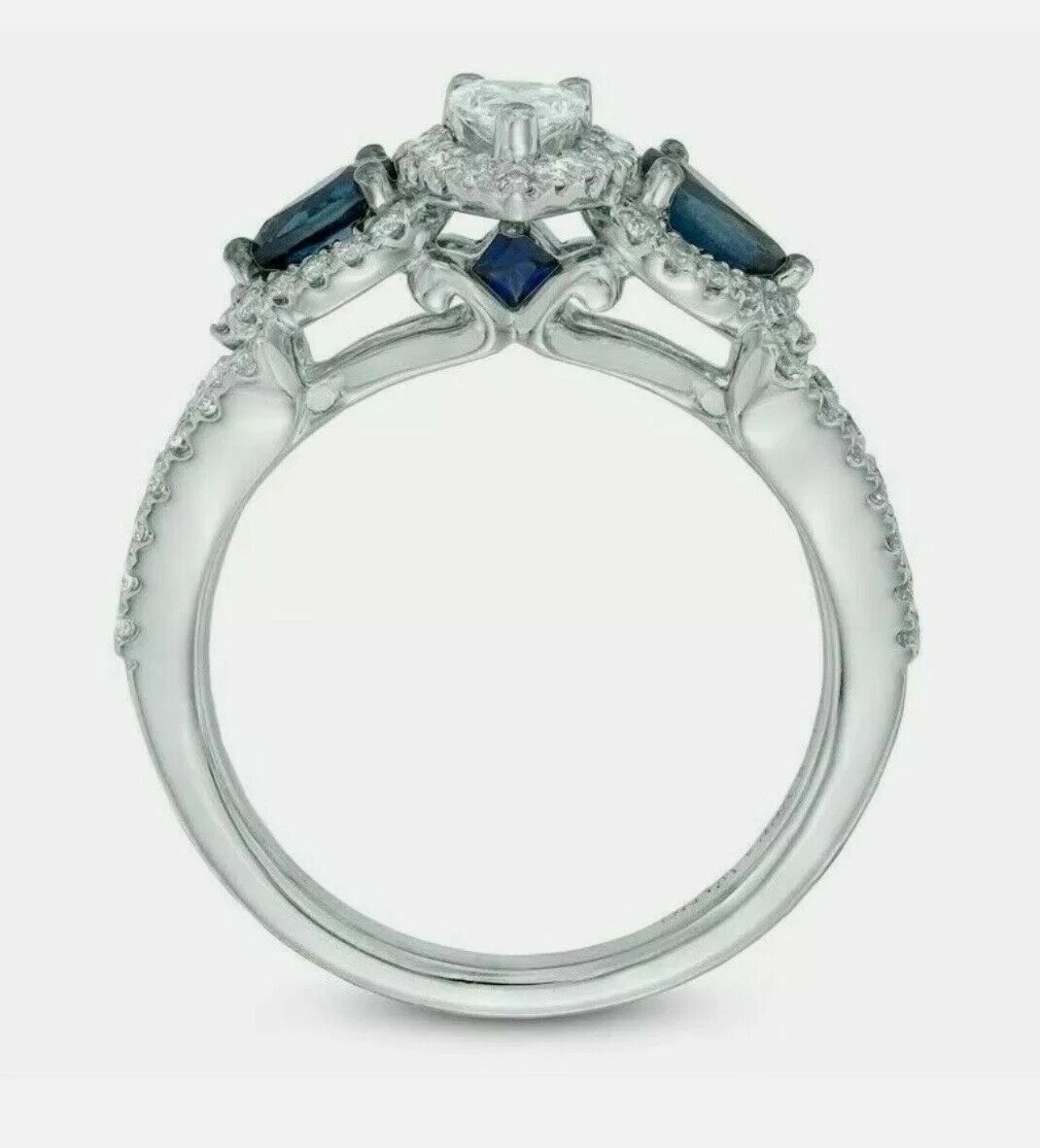 Vera Wang Love Pear Lab Created Diamond & Sapphire 925 Silver Engagement Ring