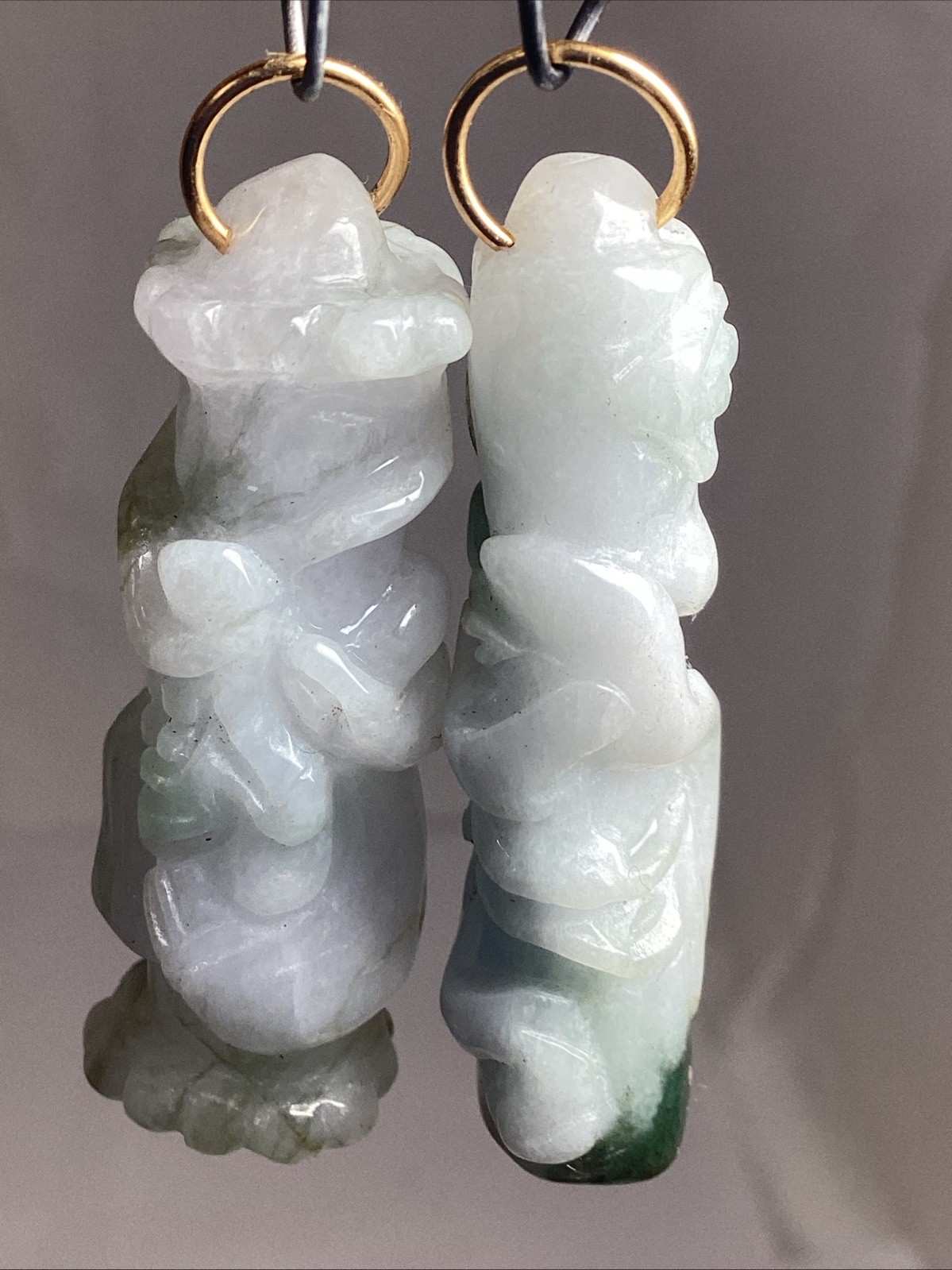 2 Vintage Carved Jades Dragons Pendants 50mm #88
