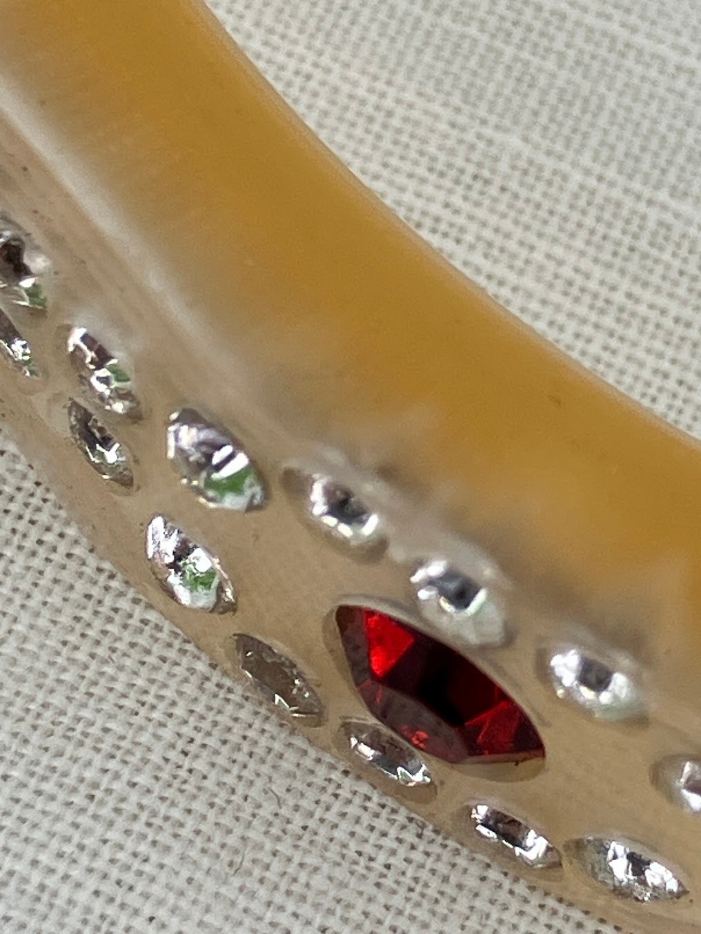 Vintage Celluloid Rhinestone Bracelet Art Deco Cream Red Bangles Stackable Set