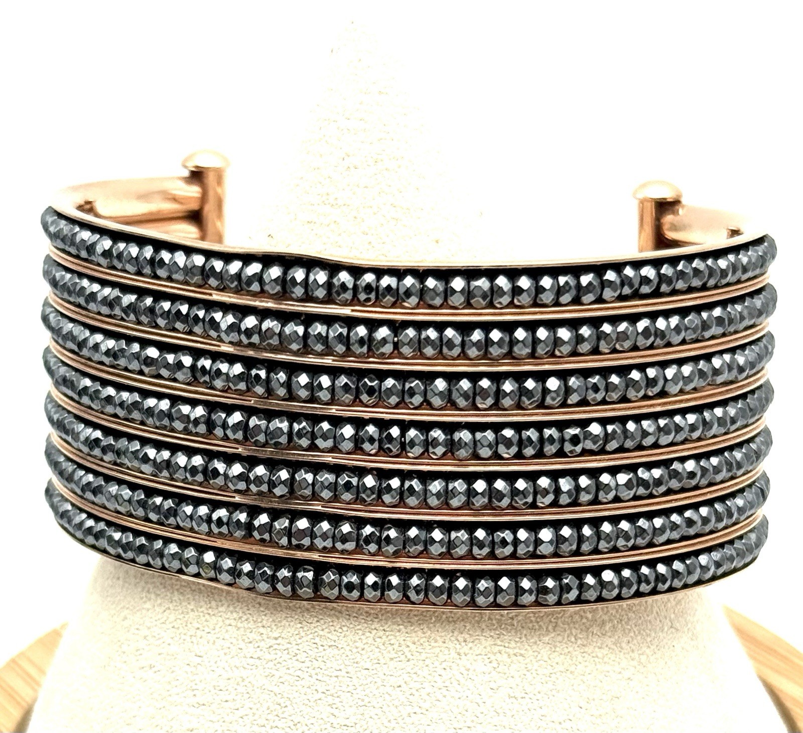 Italian Bronze MILOR Wide Cuff Statement Bracelet Layered Gunmetal Color Beads