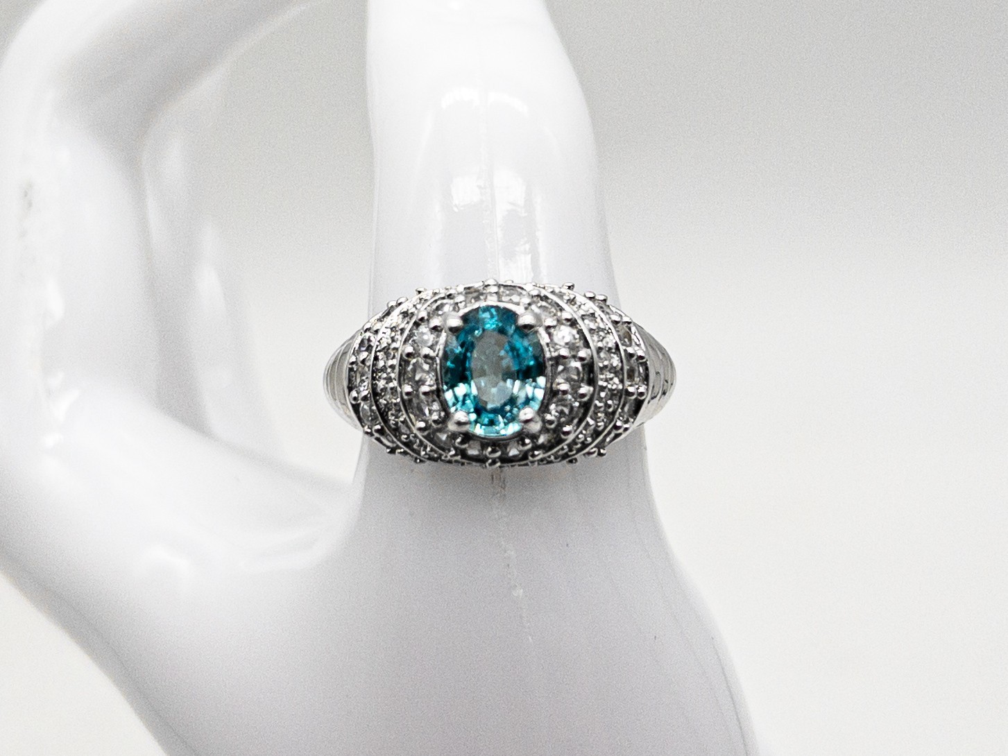 Designer $5000 5ct Natural Blue Zircon Diamond 18k White Gold Band Ring 7g