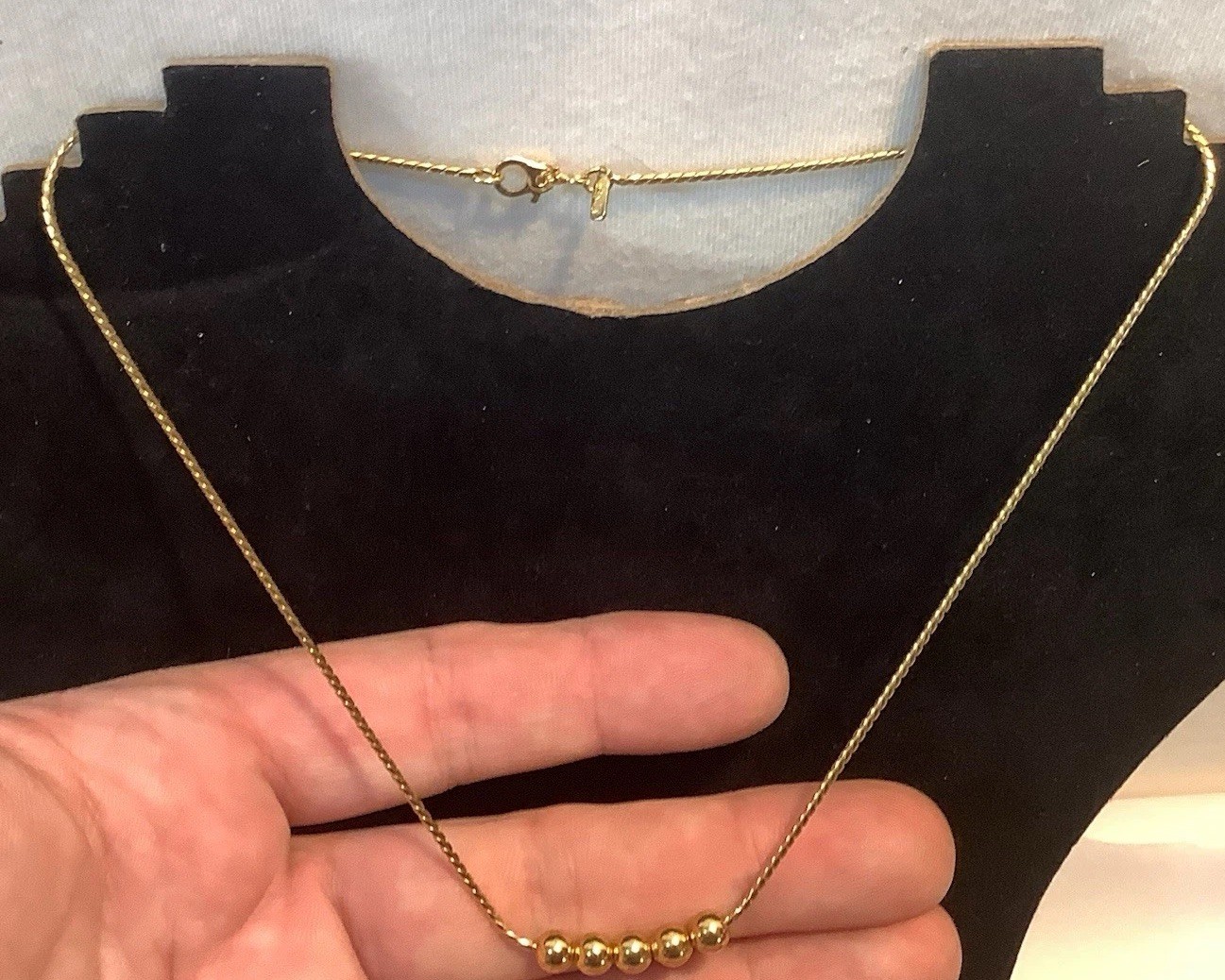 Vintage Dainty Gold Tone Signed MONET Necklace W/ Sliding Ball Beads 16” Clean