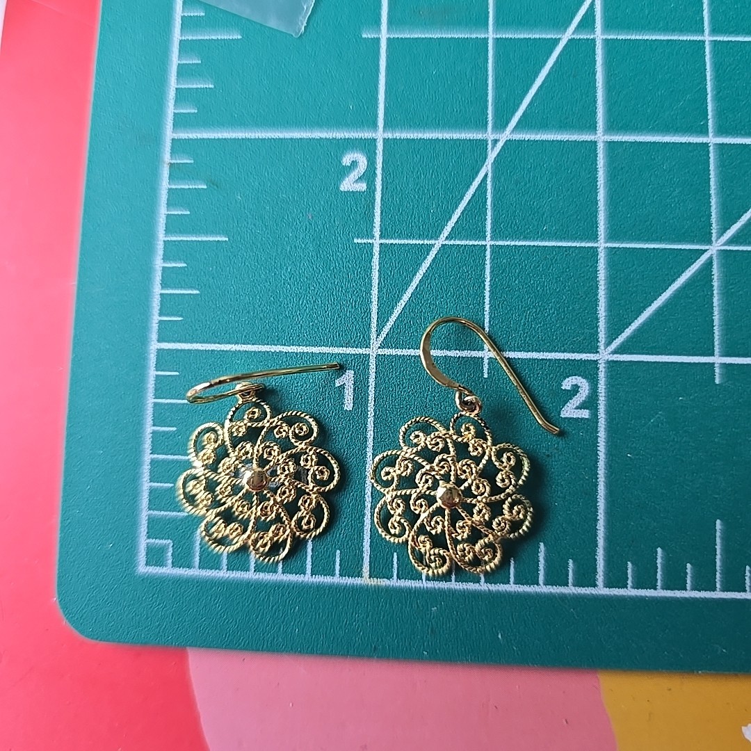Vintage Sterling Silver Gold Over Filigree Dangle Hook Earrings