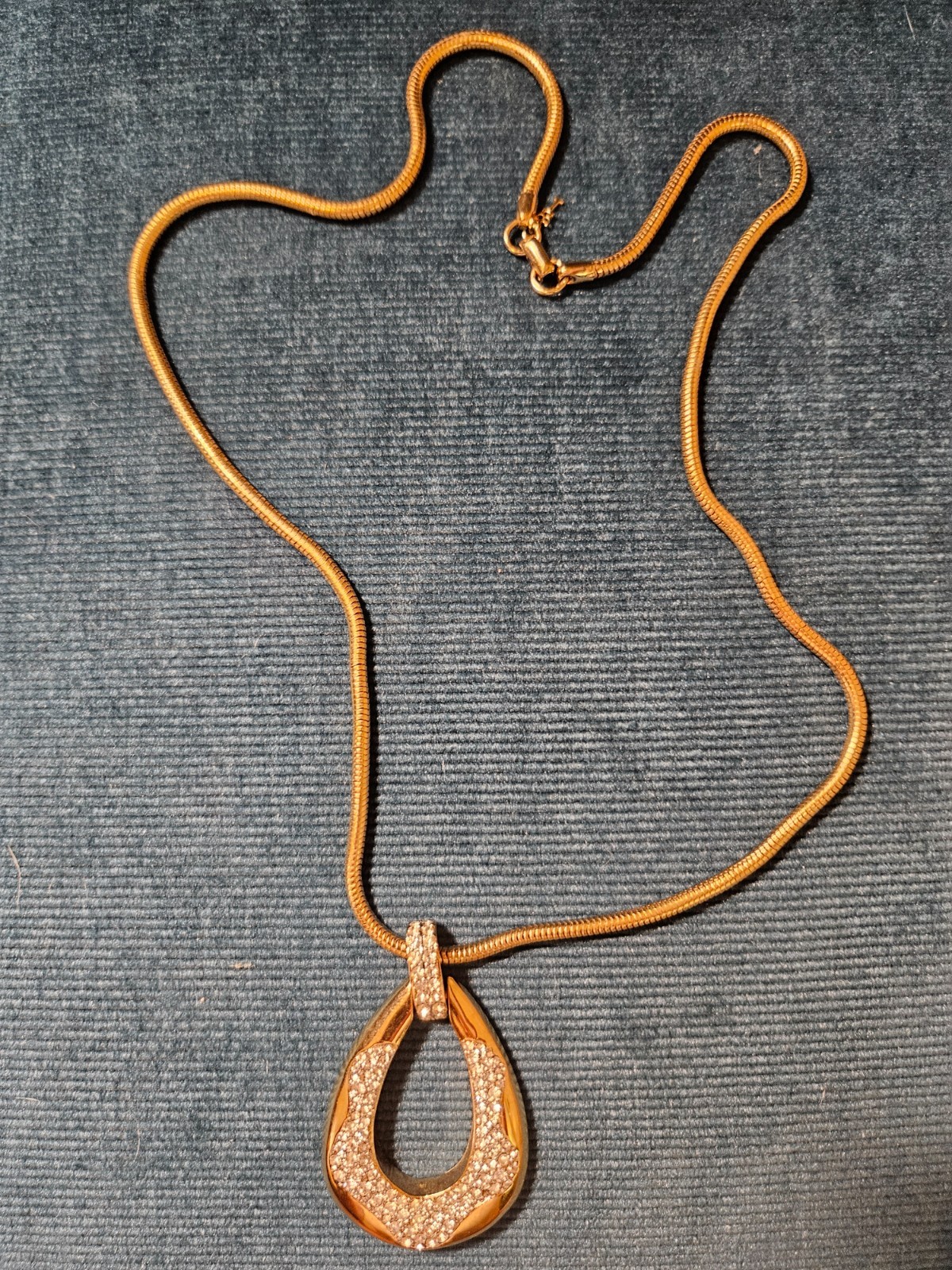 Vintage C.Trifari Gold-Tone Rhinestones Pendant On Snake Chain Earrings