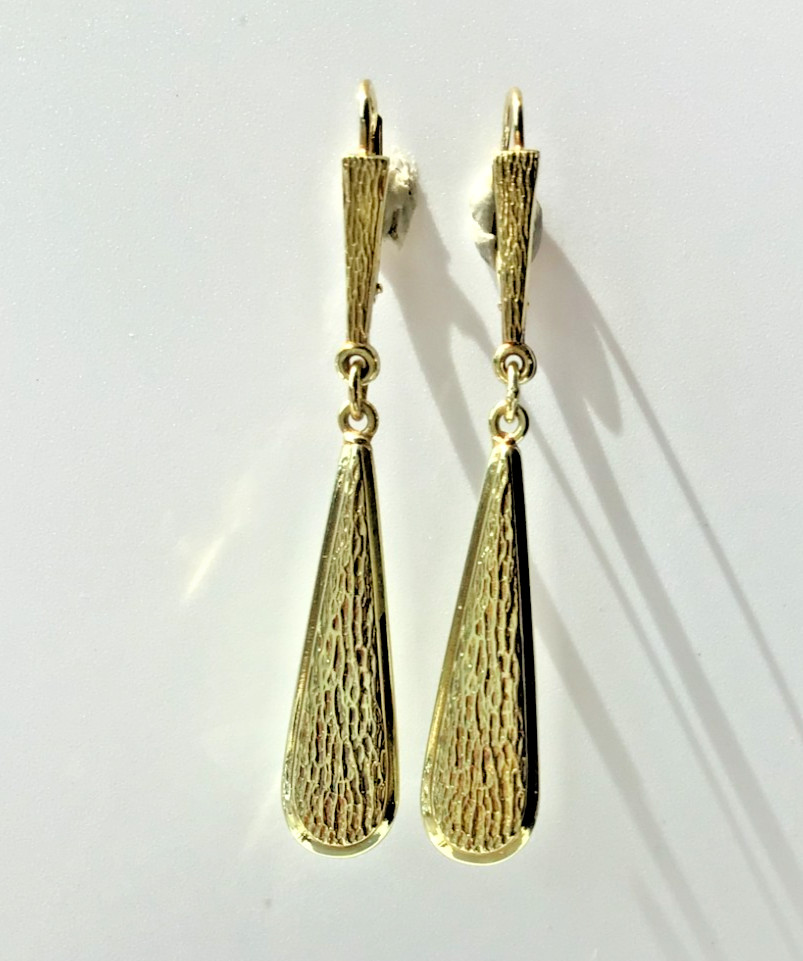 Rare Vintage 14K Gold 3.71g Teardrop Dangle/Drop Leverback Earrings With Texture