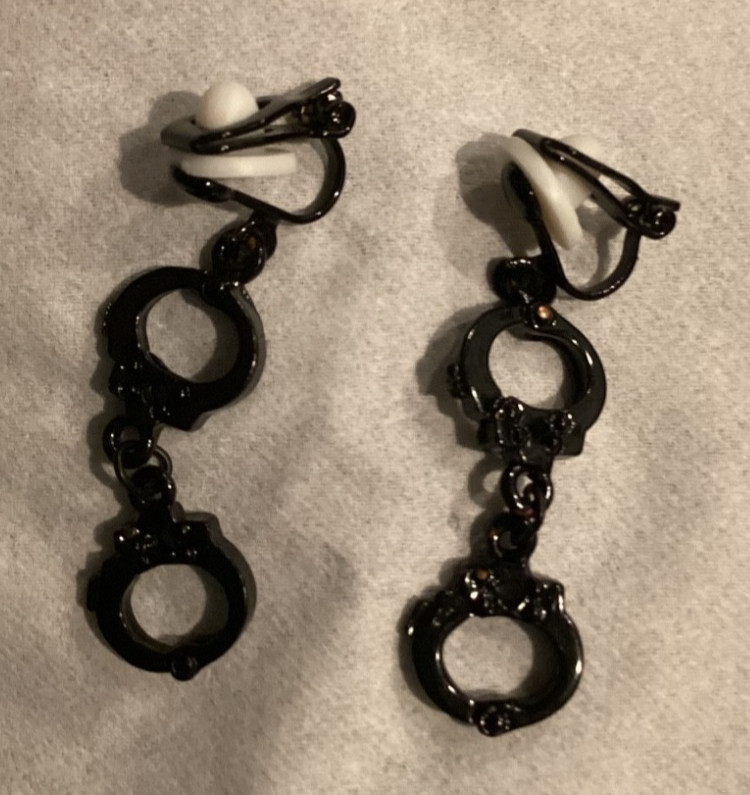 Hand cuff clip-on earrings black dangle