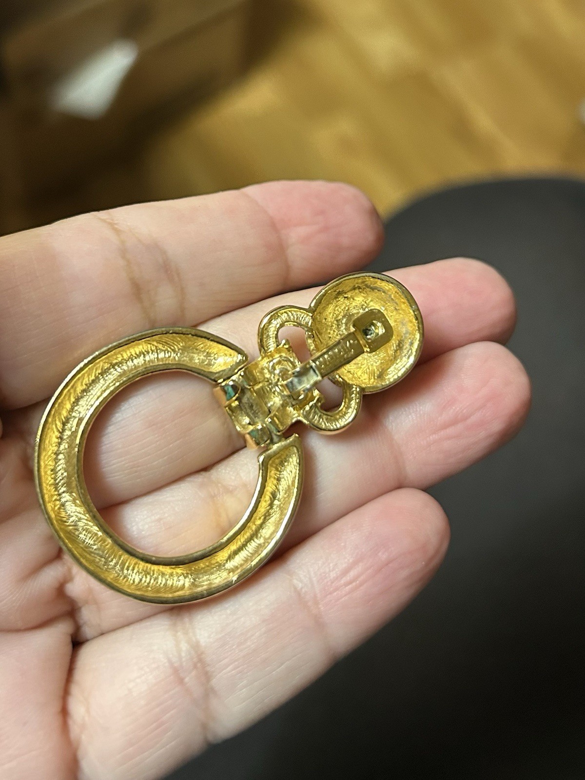 Signed, Givenchy Paris New York 1980’s Gold Tone Door Knocker Clip Earrings