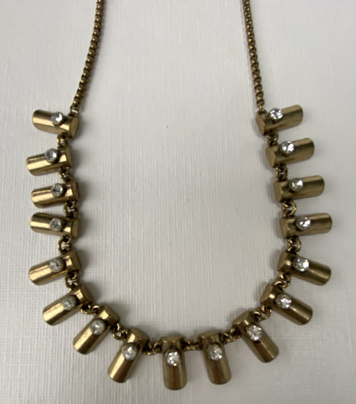 Vtg Necklace Goldtone Round Bezel Set Rhinestones Bar Link Chain 20″ Tribal Adj