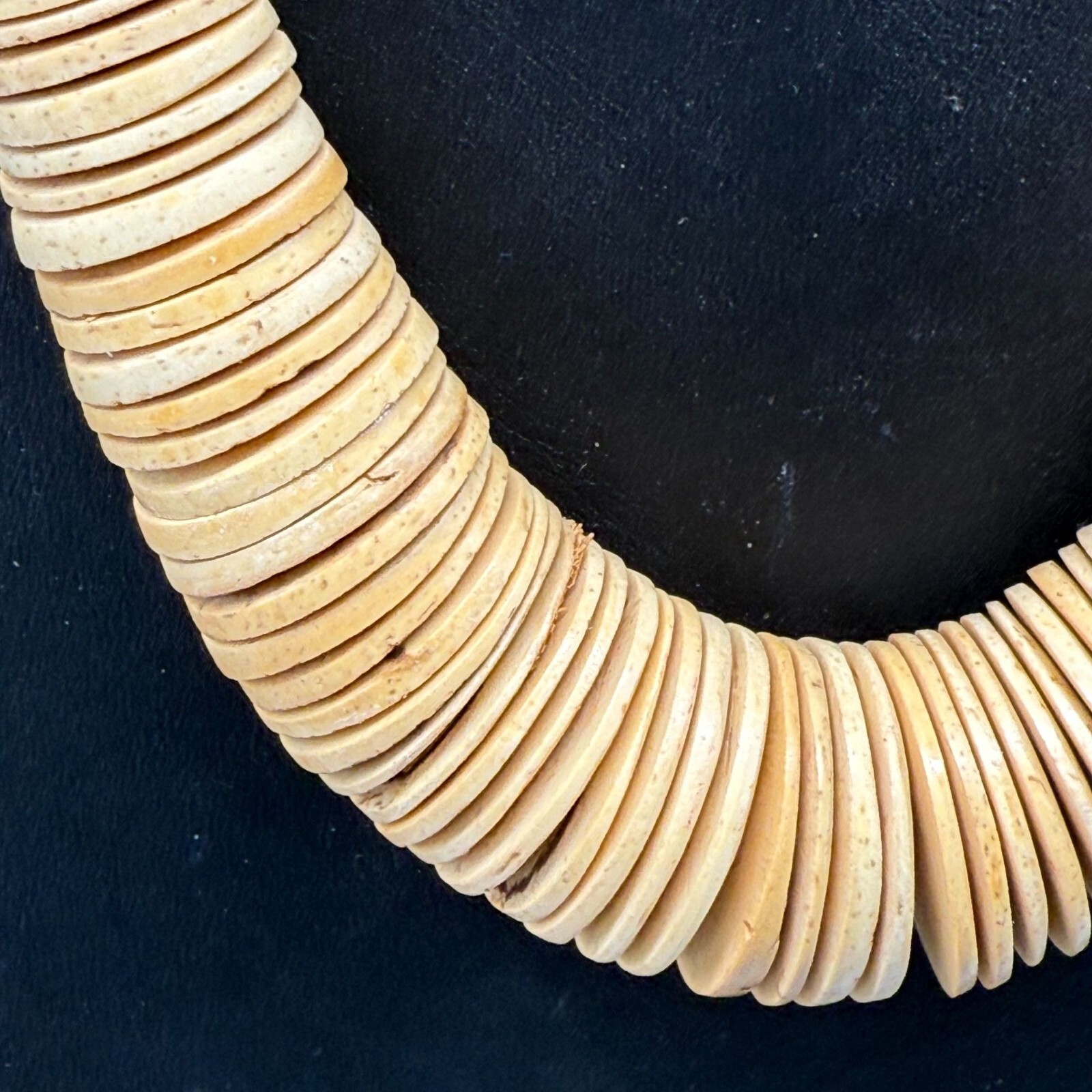 Native American Wood Disk Beads Necklace Boho Traditional Bohemians 25 Inch