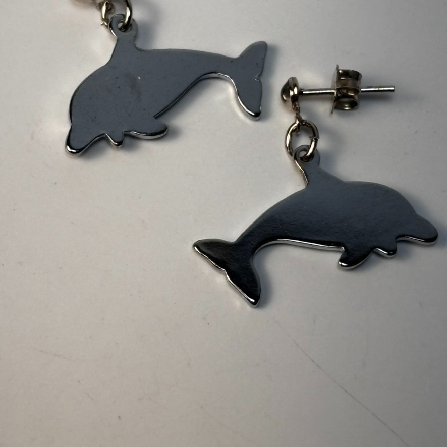 Vintage Mother of Pearl Earrings Dolphins Y2K Kidcore