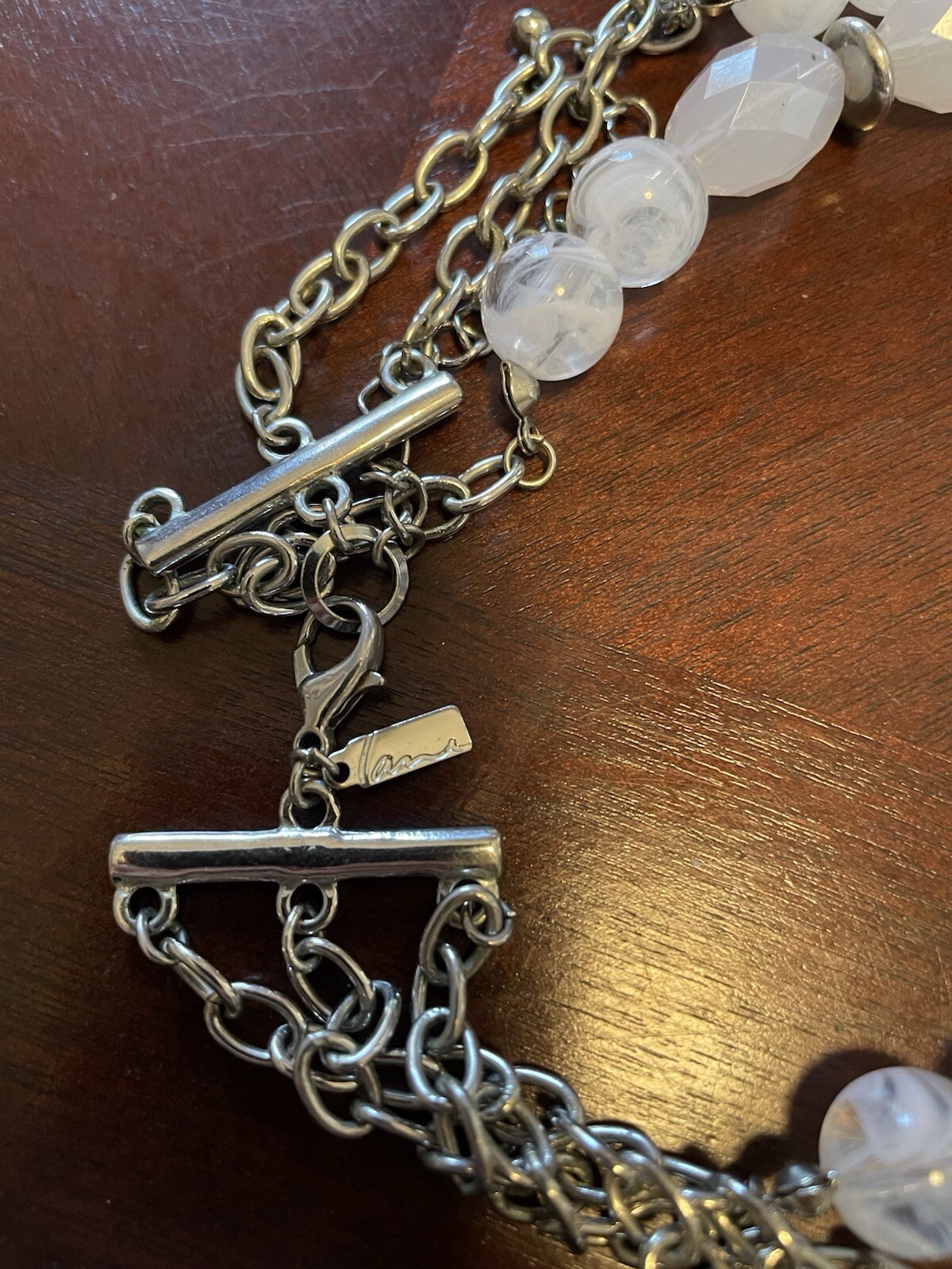 Lani Three Strand Necklace/Silvertone 17” /Various Material