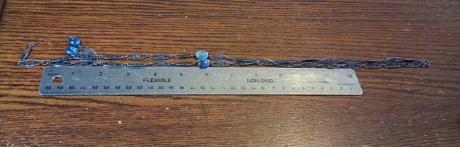 Antique Victorian 800 Silver Filigree Chain 31-32″ Missing Bead See Pics/Descrip