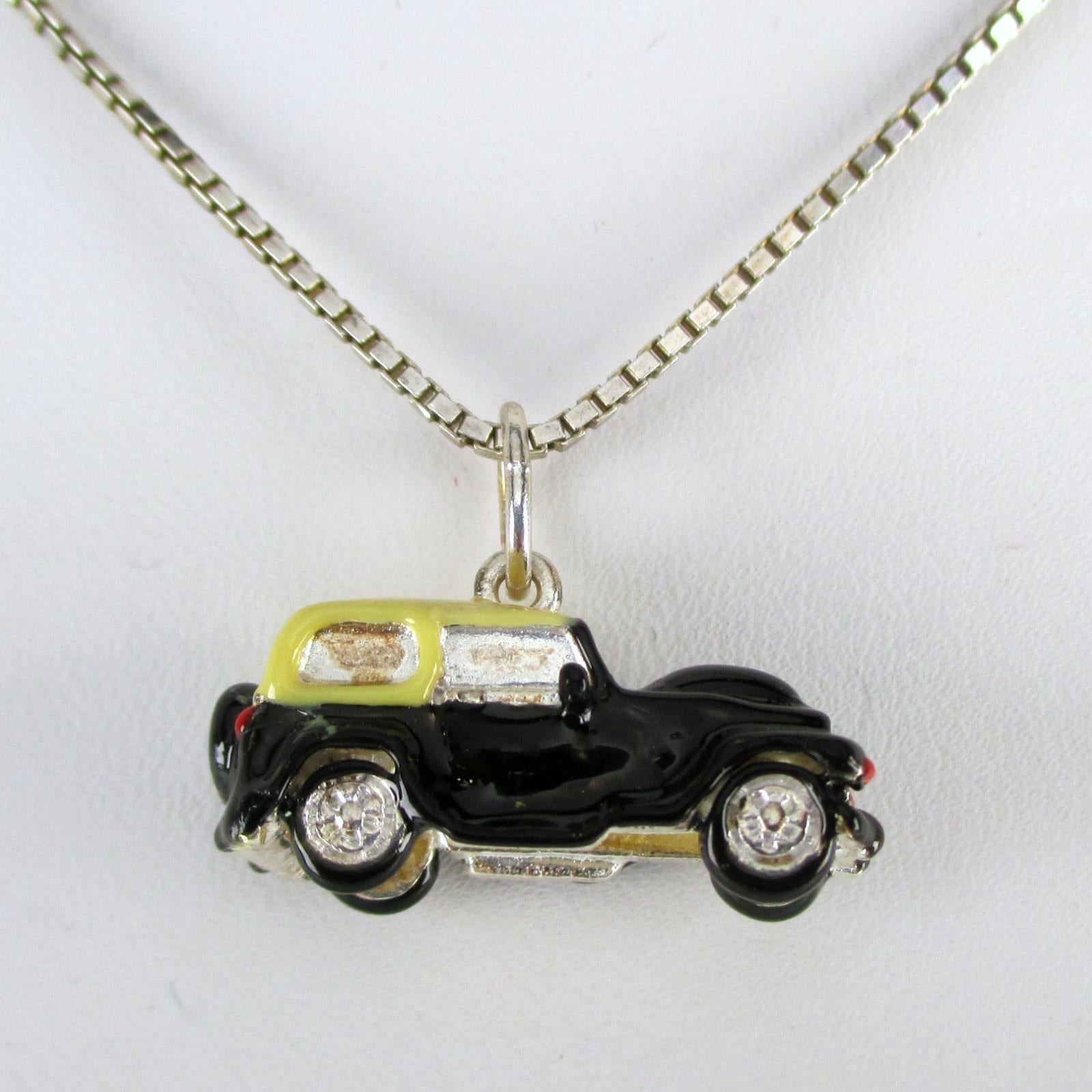 Sterling Silver and Enamel Jeep Truck Pendant for Necklace Brown County Silver