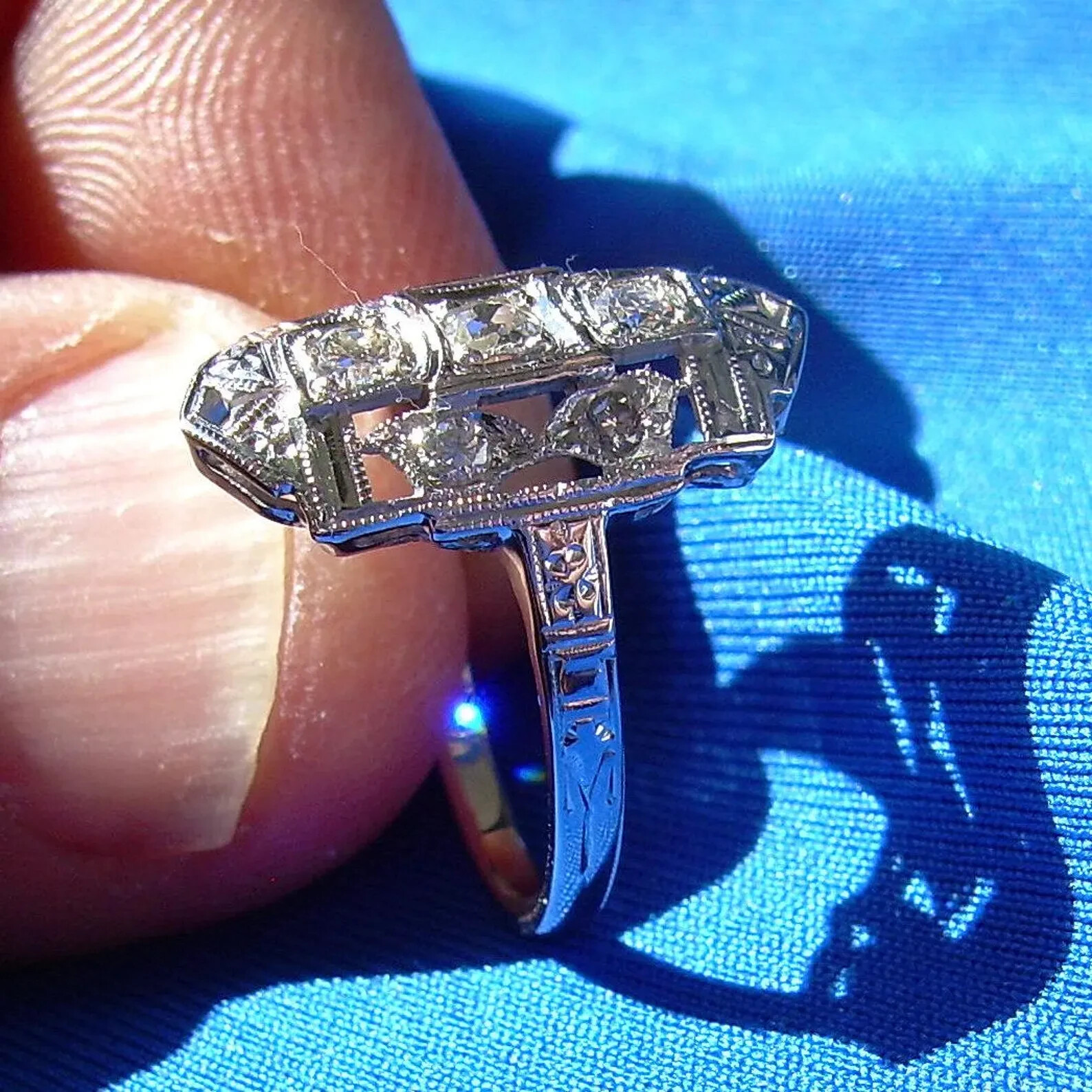 Original EARTH MINED DIAMOND Deco Engagement Ring Vintage Style 14K WHITE GOLD 6