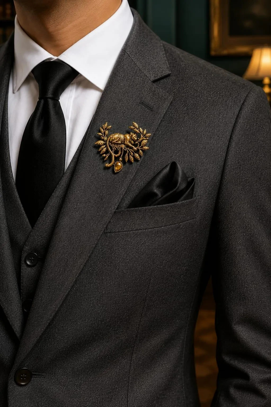 Vintage Gold Leopard Brooch Pin, Jungle Cat Lapel Pin, Statement Animal Brooch,