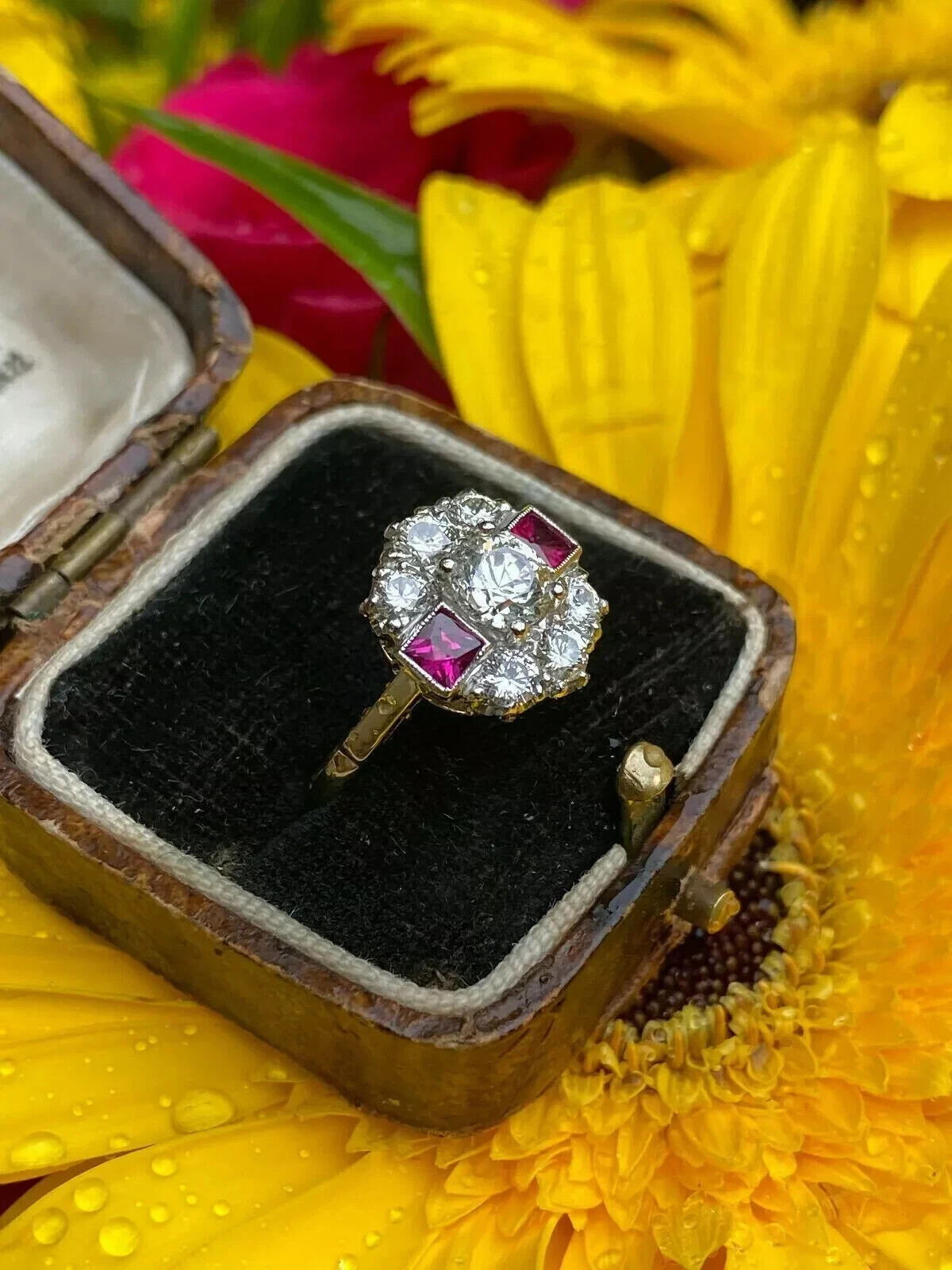 2Ct Art Deco Style Lab Created Diamond & Ruby Engagement 14k White Gold FN Ring