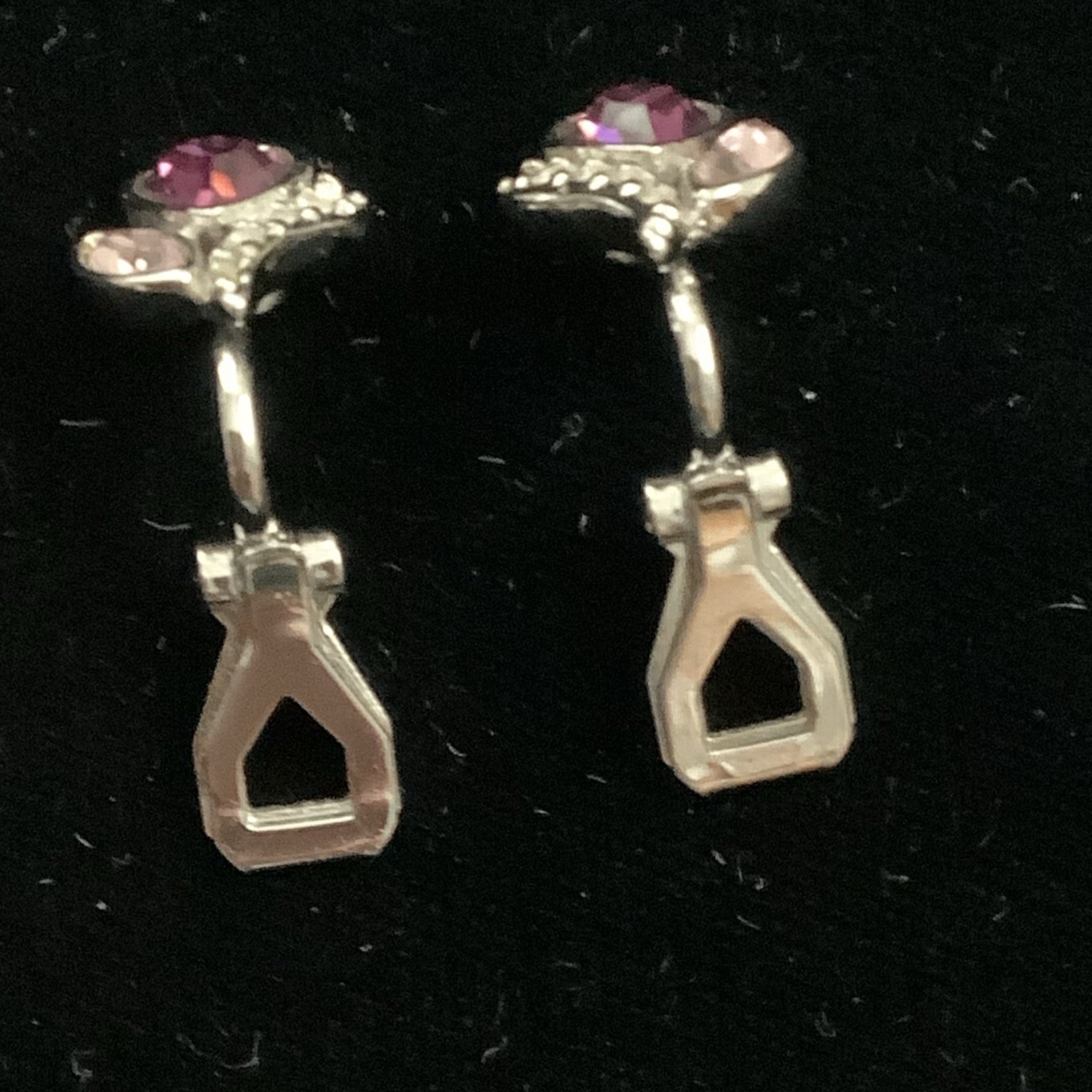 Vintage Pink Heart Clip On Earrings Signed By Unknown Maker