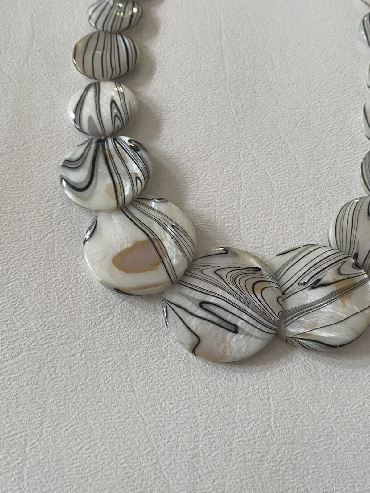 Reversible Vintage Bone Or Stone Bead Necklace – Flat Disk Beads – 18″ Lobster