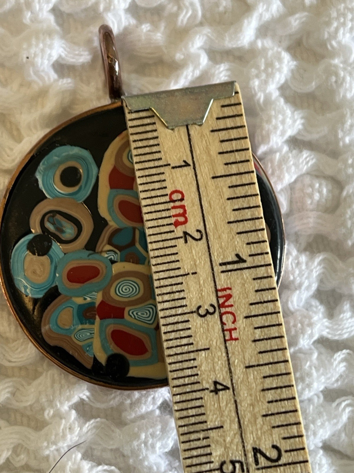 Vintage Colorful Abstract Hand-Painted Pendant Clay Or Resin Modernist