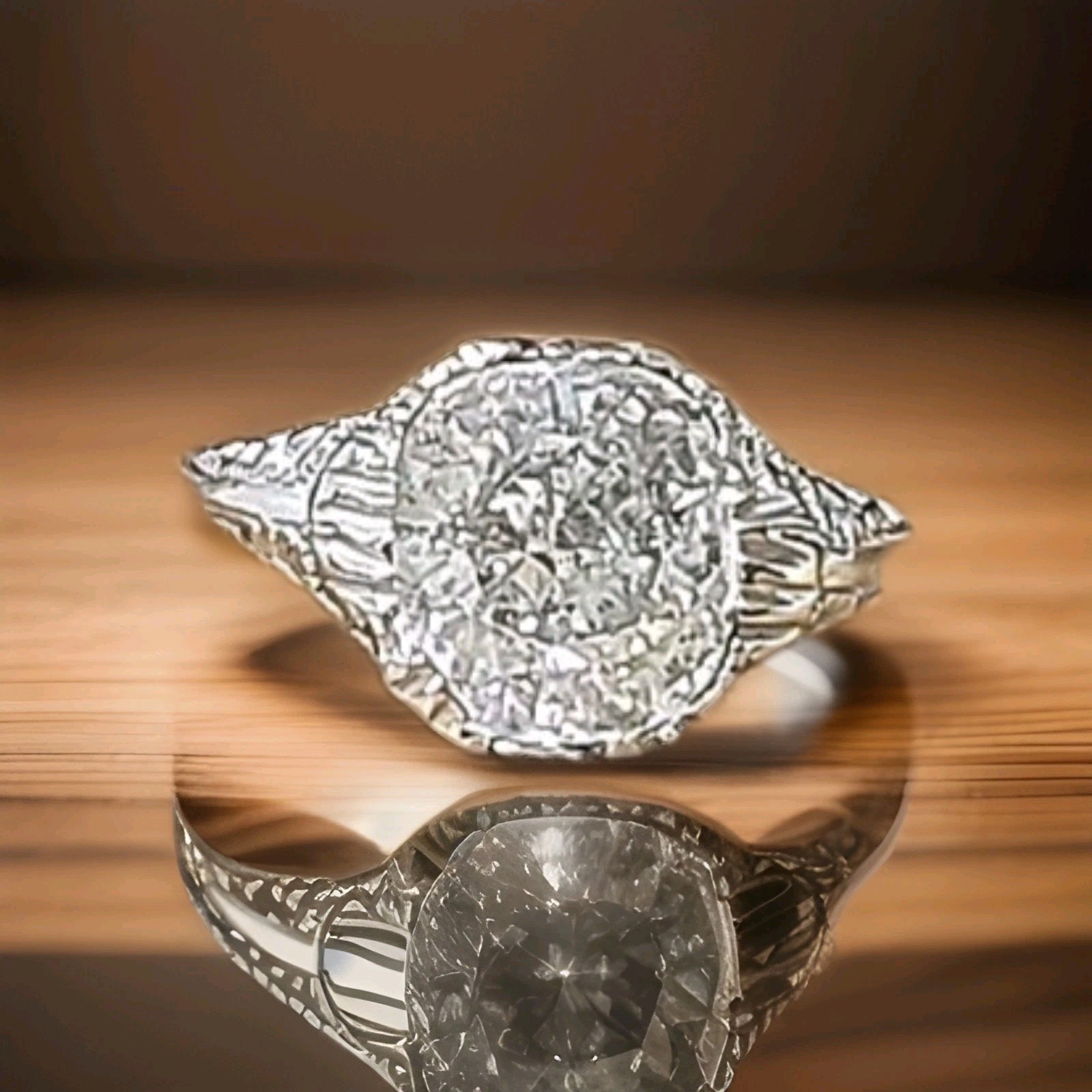 18k white gold Vintage filigree Engagement ring 2.64ct. Natural Cushion Diamond