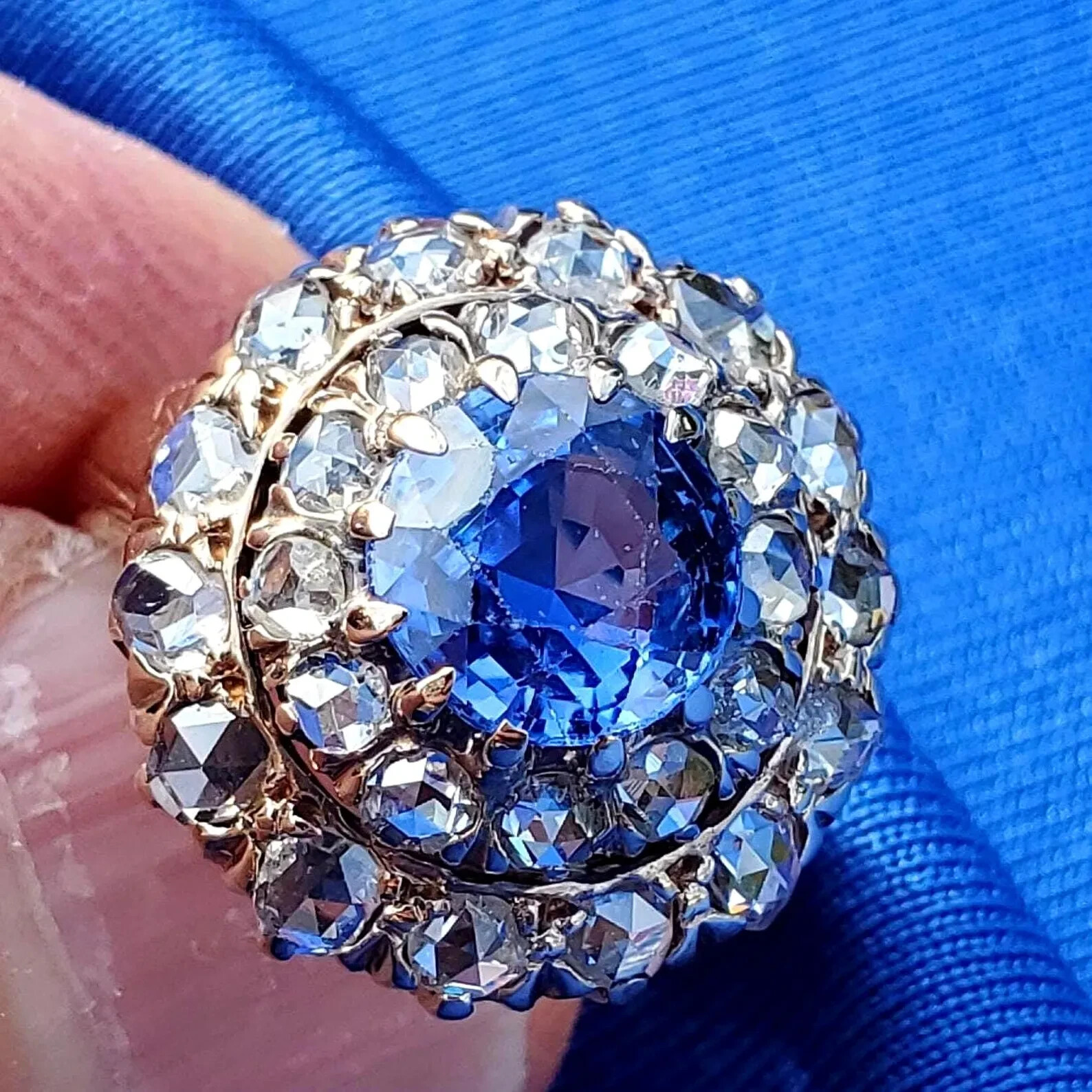 Original EARTH MINED SAPPHIRE DIAMOND Engagement Ring Antique Victorian 14K GOLD